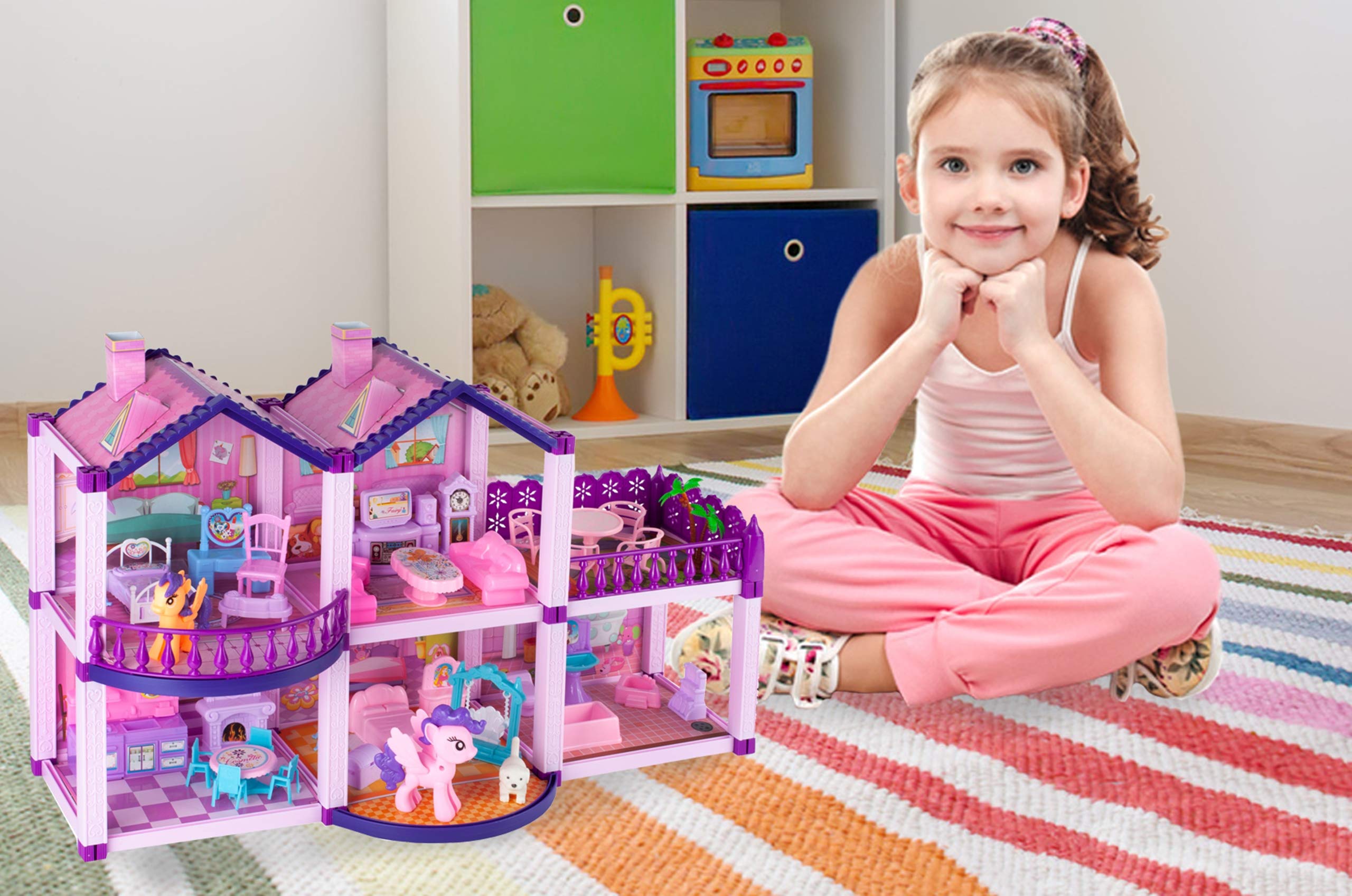 MalPlay 5901924222873 Domek dla Lalek Villa Dla Kucyków, Wielopiętrowy Dom, Wielokolorowy