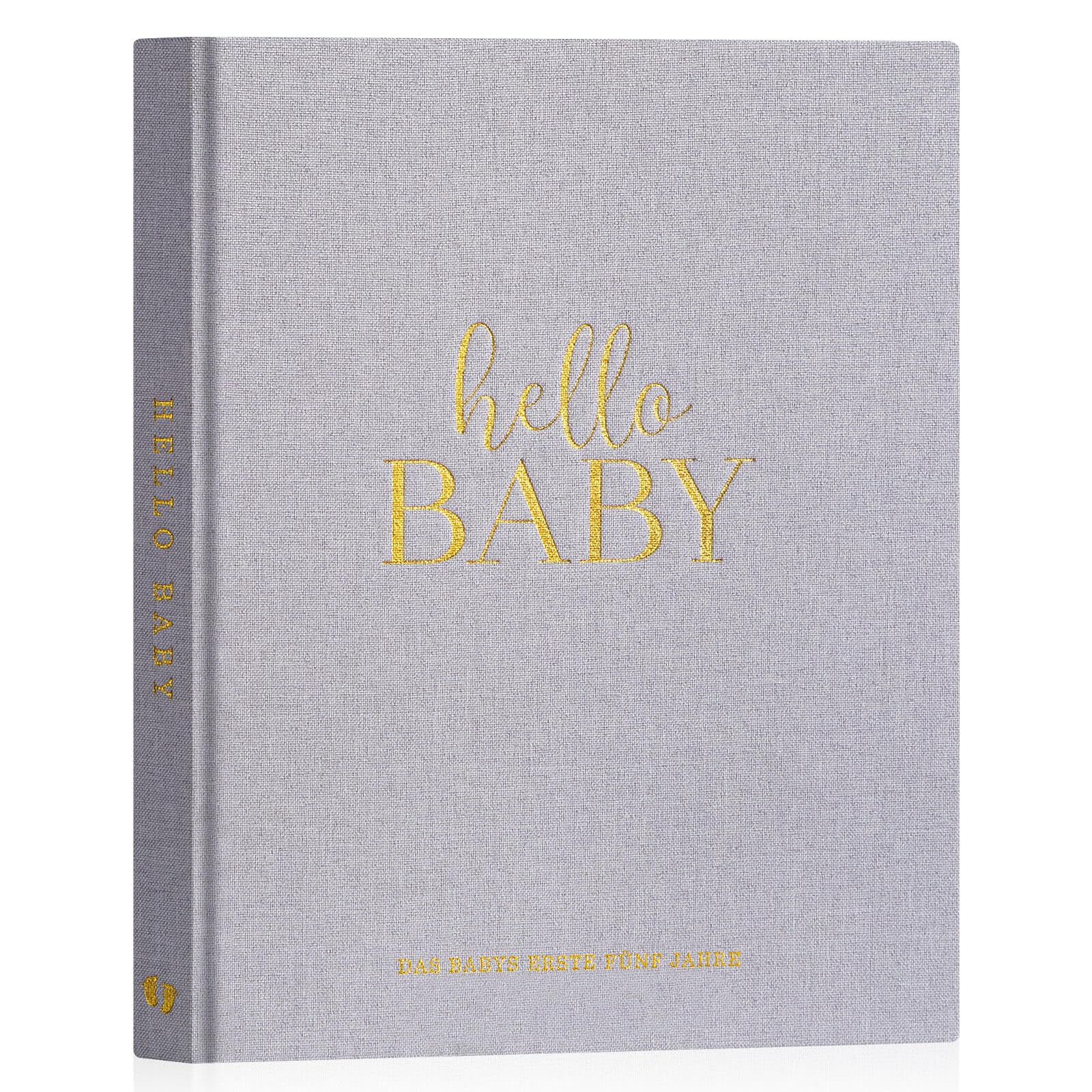 Lanpn Hello Baby Erstes 5 Jahr Babytagebuch für Mädchen Junge - Leinen Hardcover Baby Tagebuch zum Eintragen Babybuch für neue Eltern - Baby Album Baby Erinnerungsbuch Geschenk (Grau, 154 Seiten)