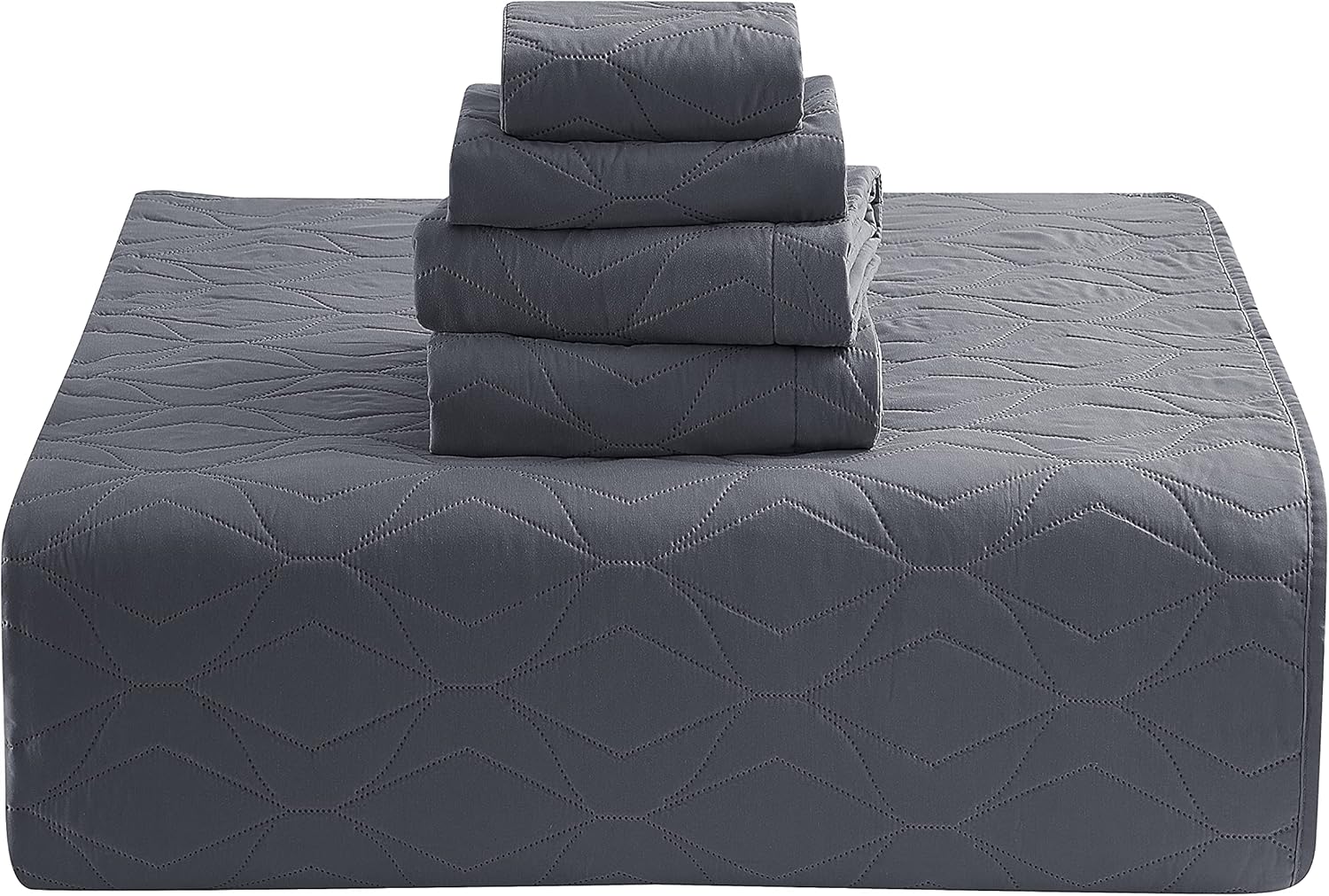 Hearth & Harbor Quilts Queen Size - All Season Bedspread Coverlet Set, Pinsonic Weave Lightweight Bedding Set - 5 Piece Queen Quilt Set with Pillow Shams, Ellipse - Gray - Image 4