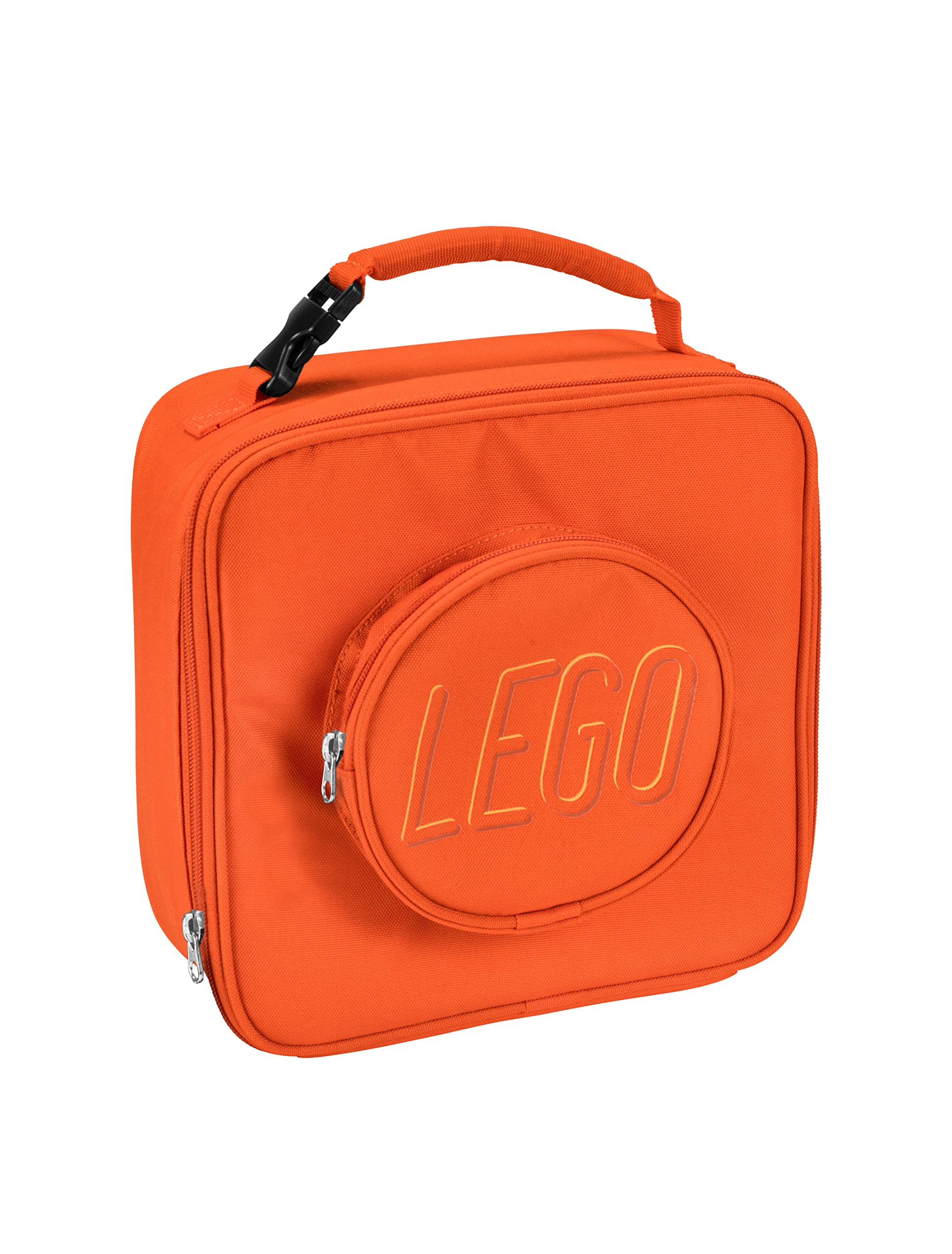LEGO Orange Brick Lunch Box, Durable and Insulated, with Zipper Pocket and Mesh Lining, for Kids and Adults