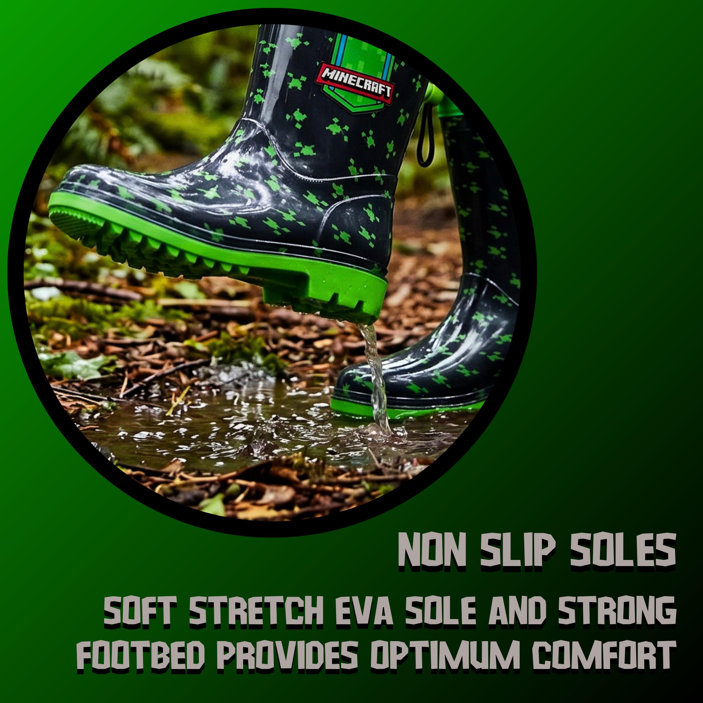 Minecraft Botas para Niño, Botas Agua Impermeables Lluvia, Tallas EU 23 a 32