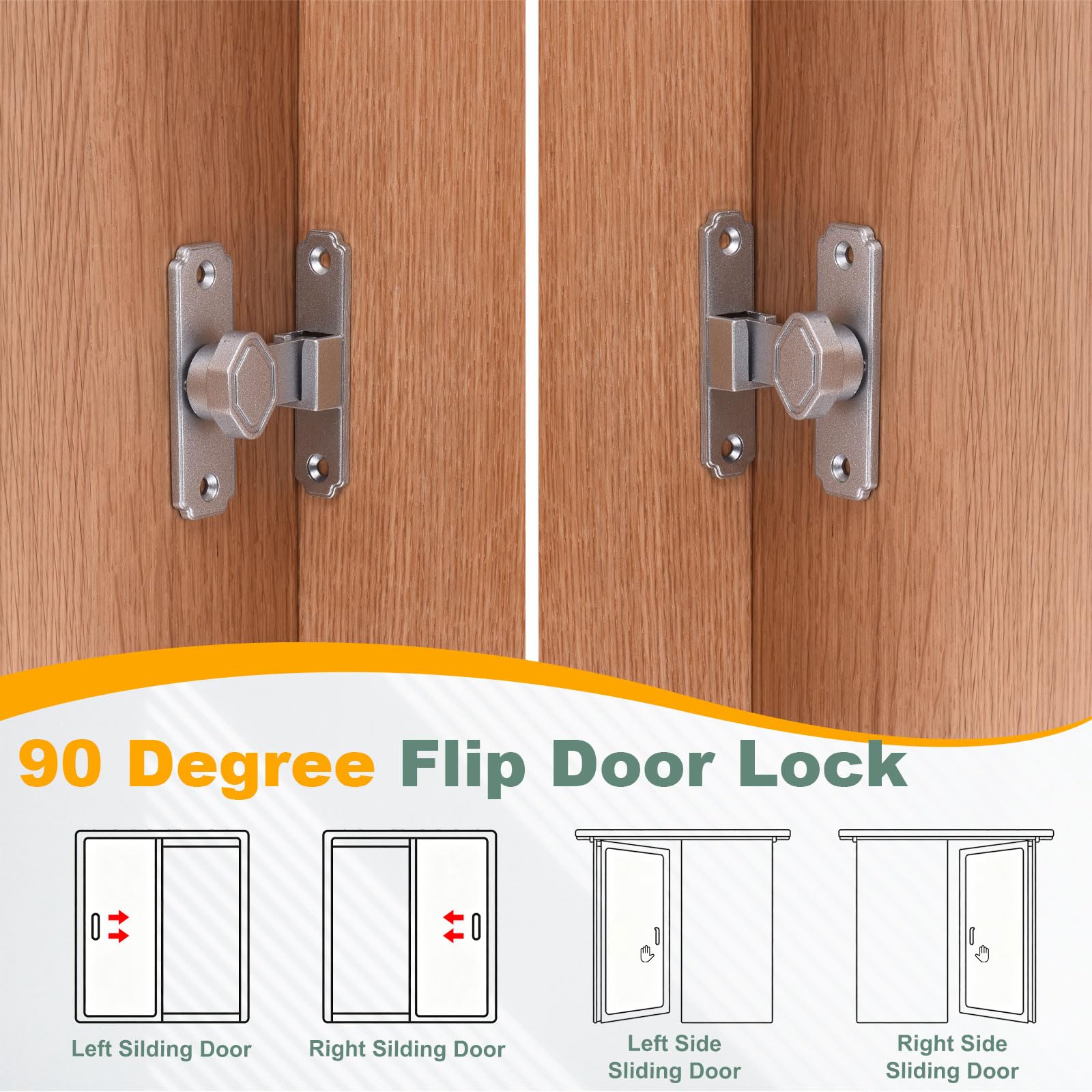 QUARKZMAN 4Pcs Serratura Ribalta Porte A Soffietto In Lega Di Alluminio | Serratura Di Sicurezza A Gradi, Per Porte Scorrevoli, Con Viti E Adesivo Senza Chiodi, Per Giardino Bagno Garage.