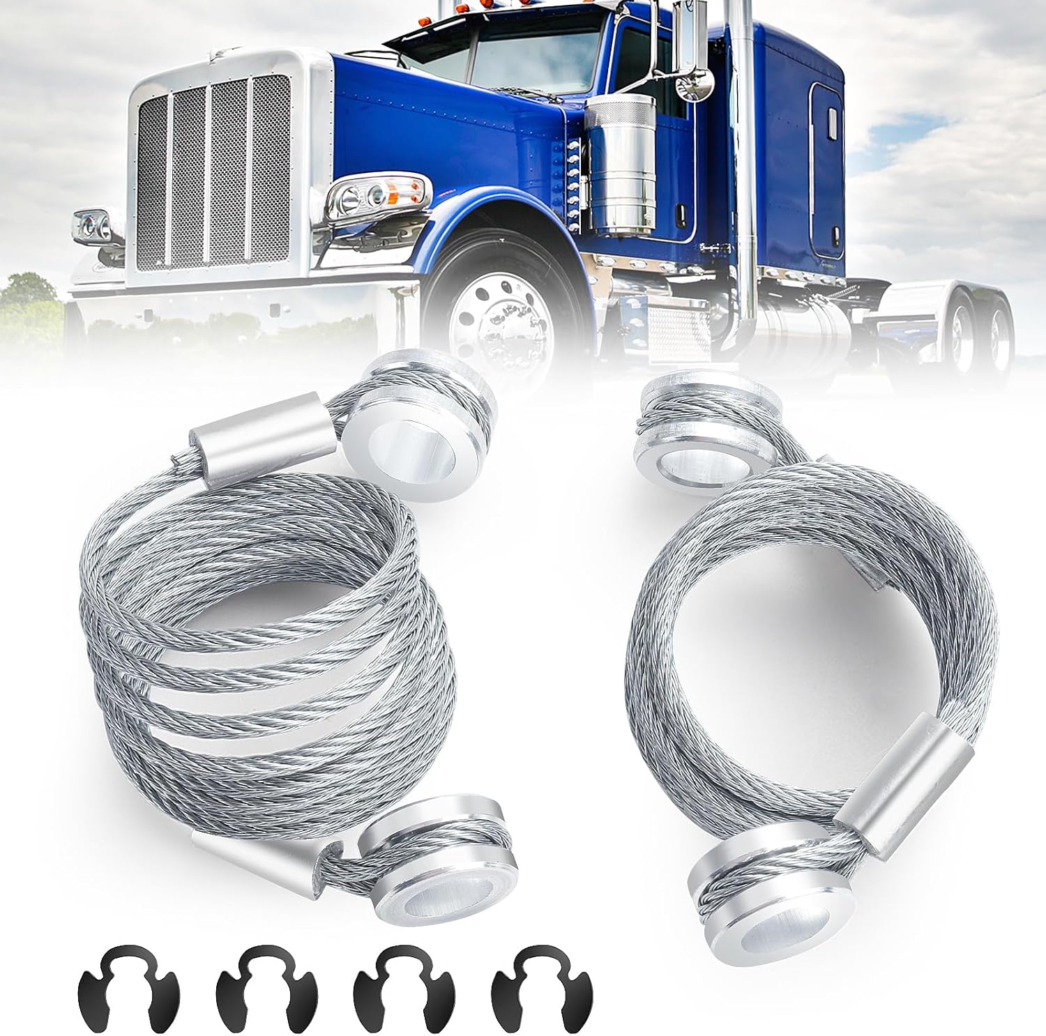 13-04638 Hood Springs, Cable and Stud Bolts with Retaining Rings - Compatible with Peterbilt 357,377 & 379 Series (1987-2008) Trucks Replace 13-03761,L92-6000-0718,13-03662