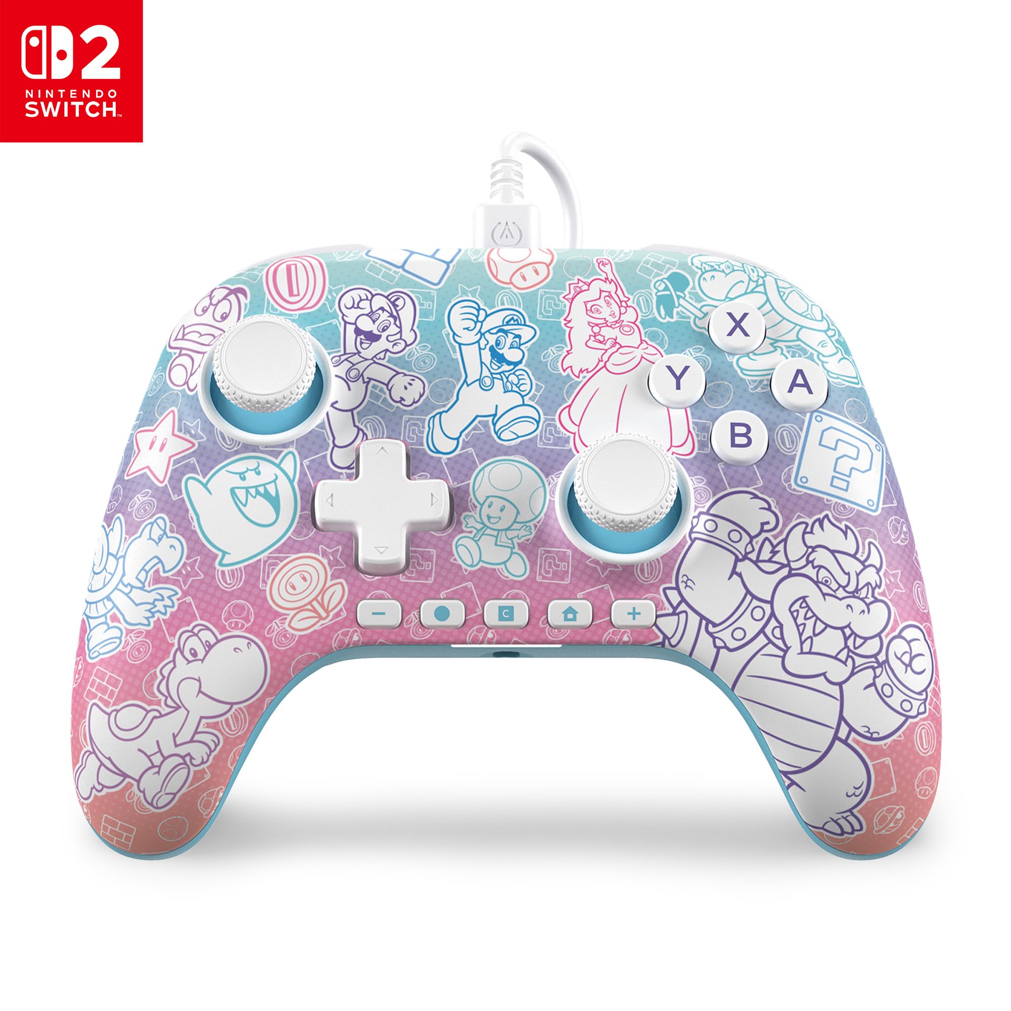 PowerA Advantage Wired Controller for Nintendo Switch 2 - Mushroom Kingdom, Officially Licensed, Hall Effects, Mappable Buttons, Pro Controller, C Button, On-board Audio Controls
