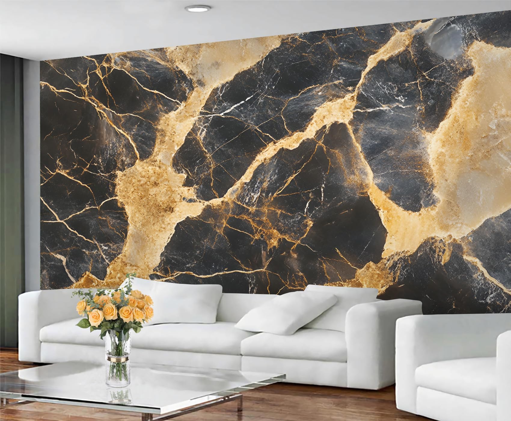 GIVLWF Dark Blue Marble Wallpaper, Modern Marble Peel and Stick Wallpaper for Bedroom, Stone Texture Wall Paper for Living Room, Painting Dark Blue Large Mural & Room Decor