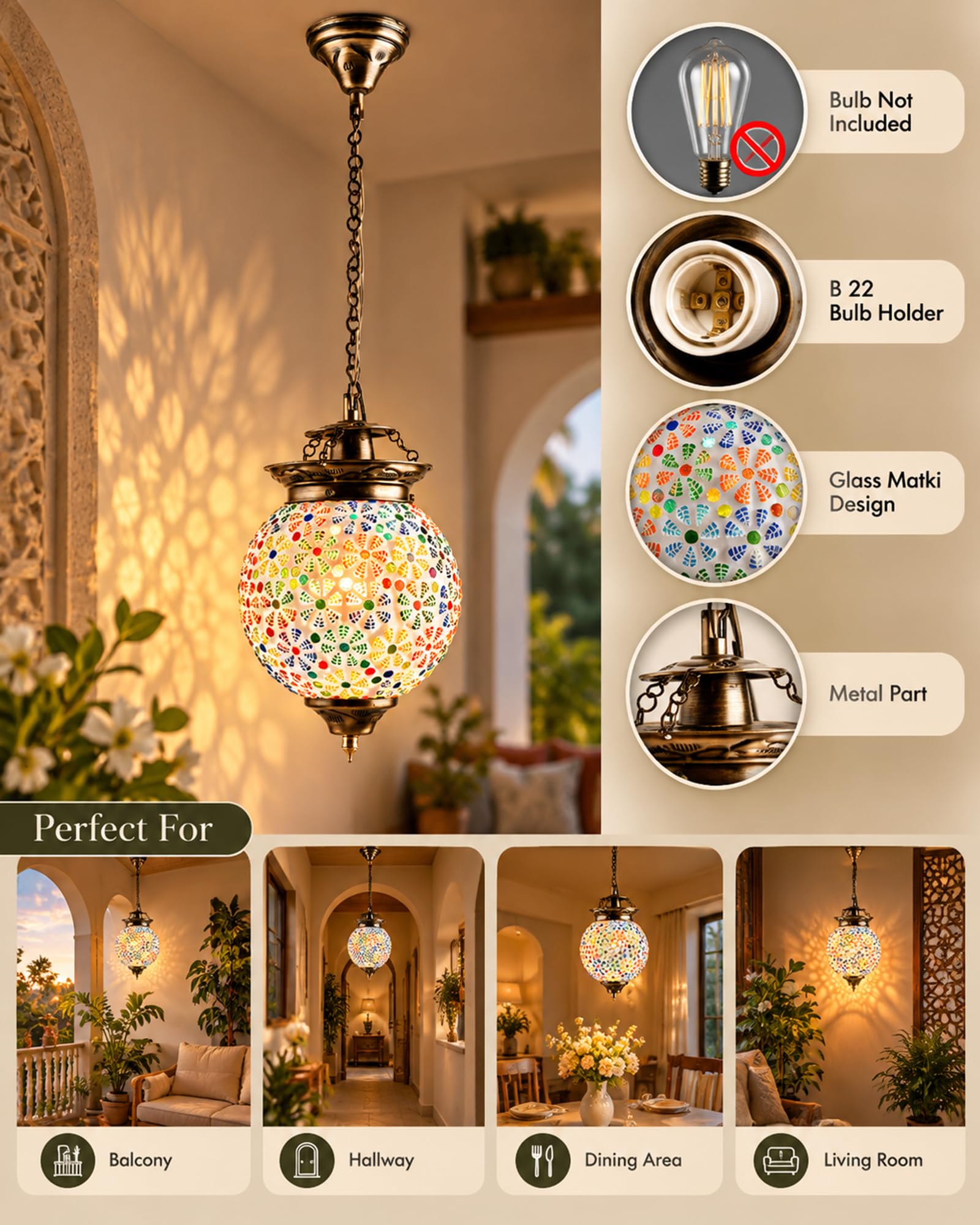Handcrafted Mosaic Pendant Light - Turkish Moroccan Style -7