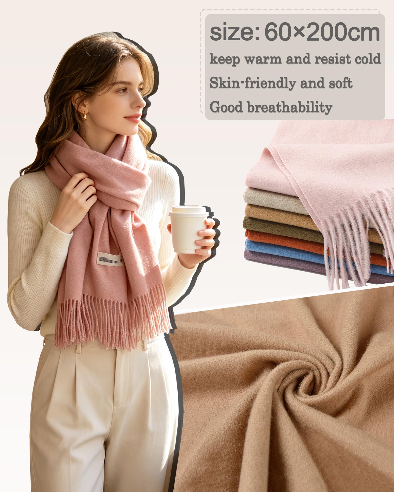 Bufanda de invierno para mujer, regalo de Navidad, bufandas, bolsa de regalo, 26.77 x 76.77 pulgadas, mezcla de algodón, bufanda gruesa, bufanda suave y cálida para parejas, chal de sección