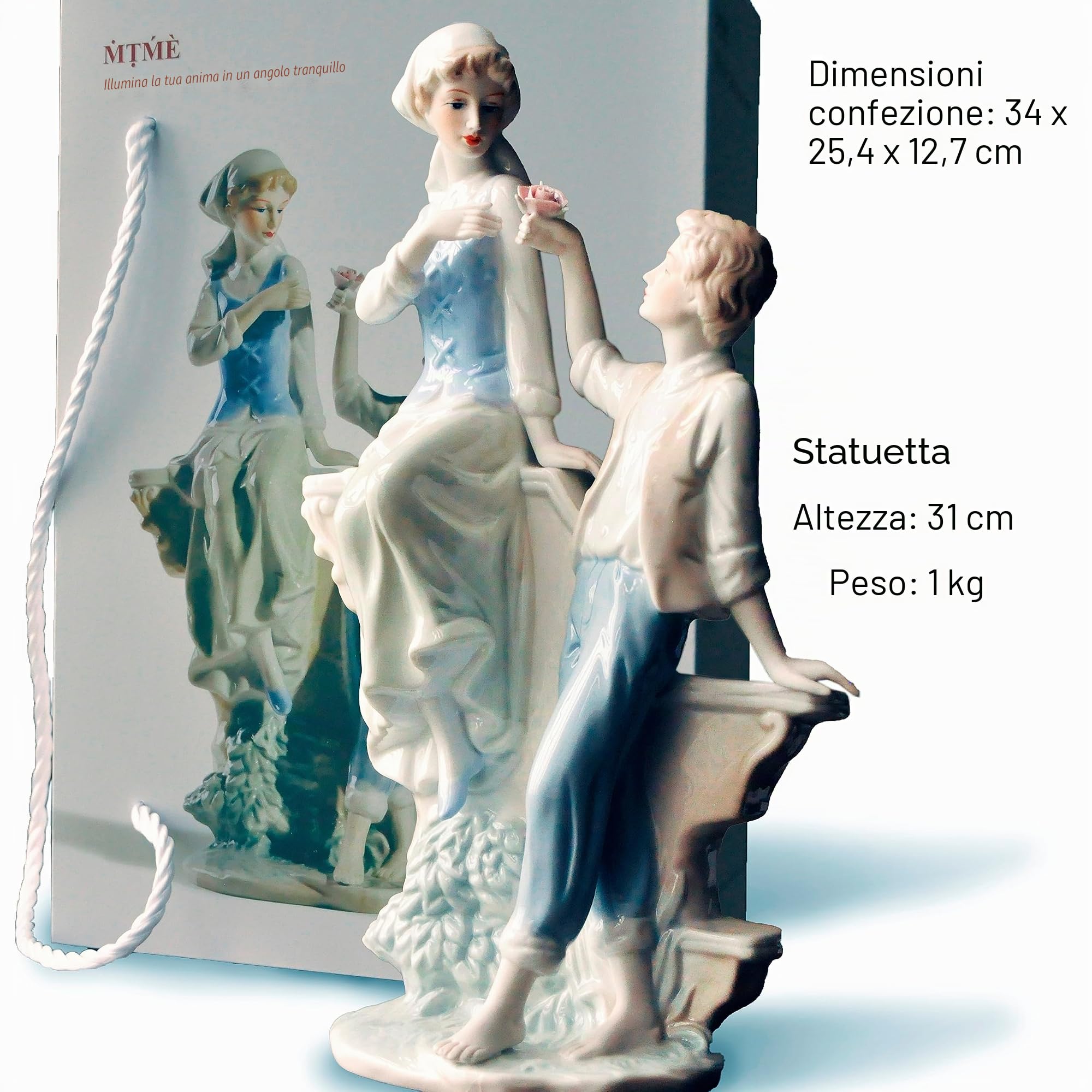 MTME Statuetta in porcellana, motivo: signora con fiori, cimeli, regali di nozze, statua decorativa per la casa (Marry me)