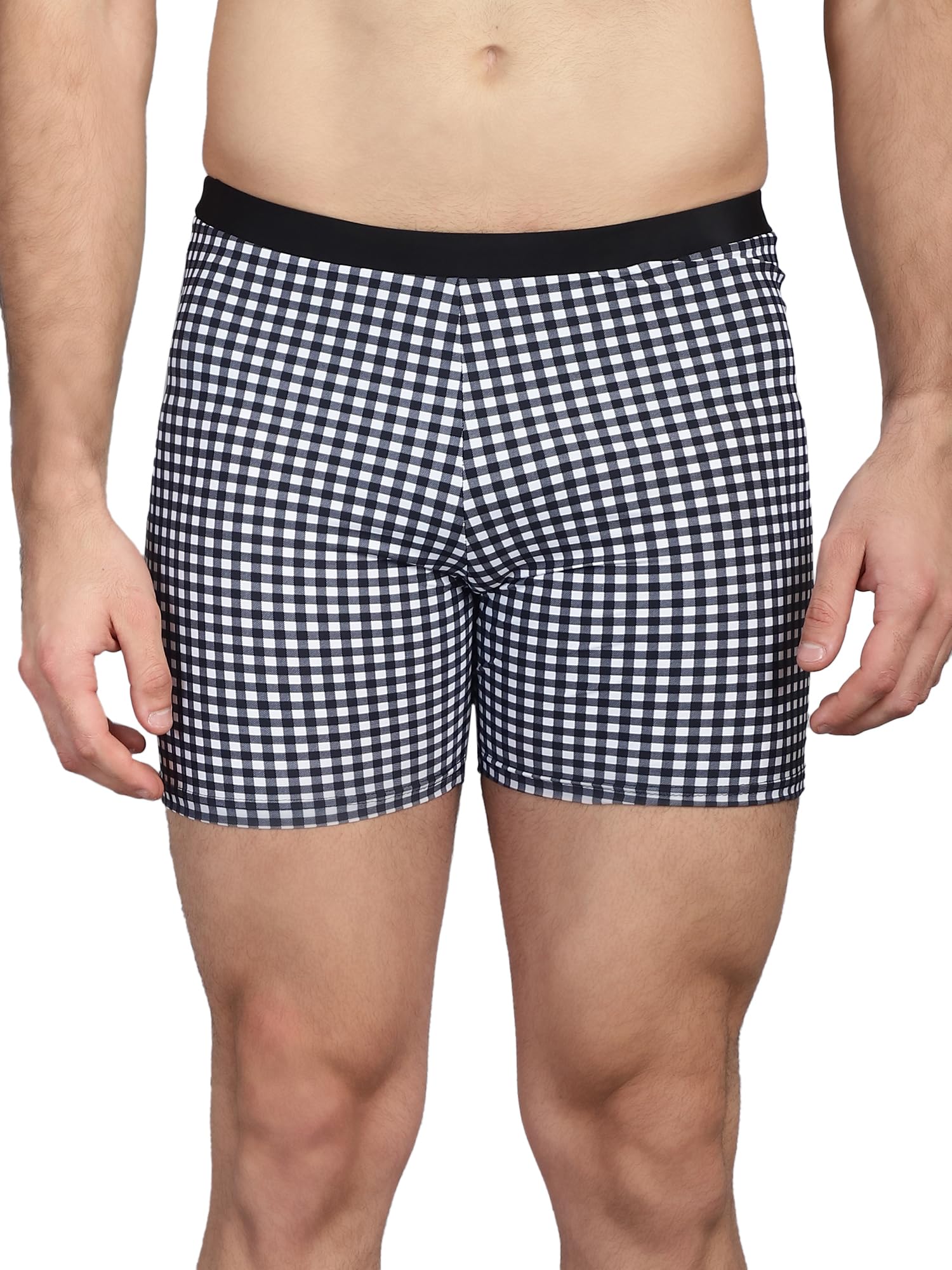 Men Black Checked Swim Bottoms-image-48
