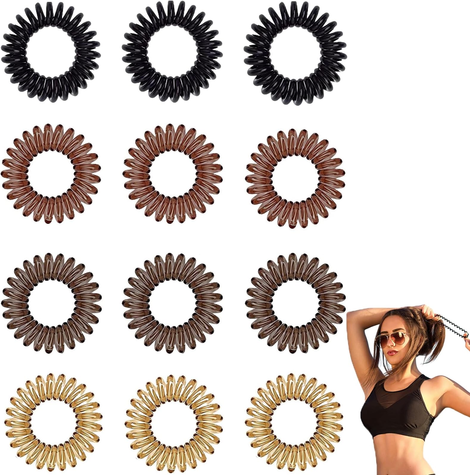 SenshuomyCoil Hair Ties for Thick Hair,Spiral Hair Ties for Women,No Crease Hair Tie,Small Spiral Hair Ties for Girls-12 PCS