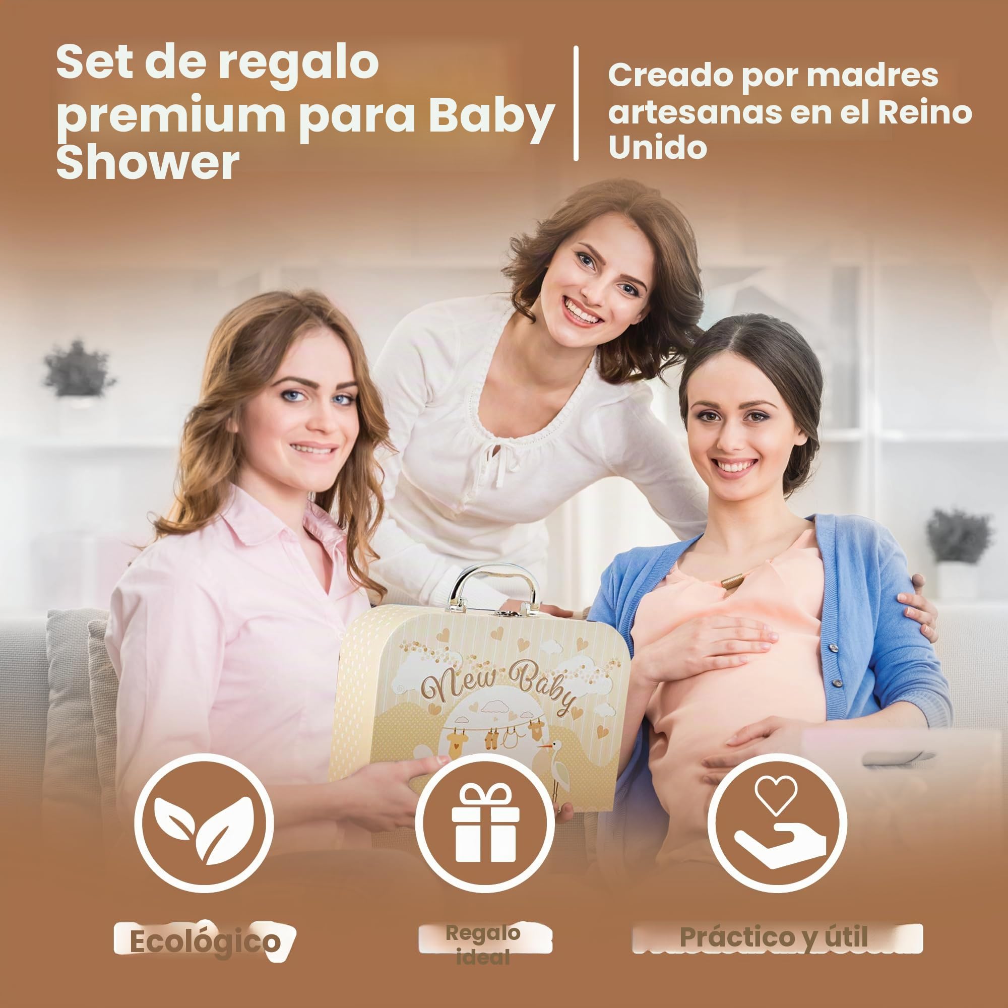 Cesta de Bebé Recién Nacido Estilo Maletín – Caja de Recuerdos de Bebé Crema con Osito, Muselina, Ropa y Otras Cosas de Bebé Esenciales - Cesta de Bebé para Baby Shower