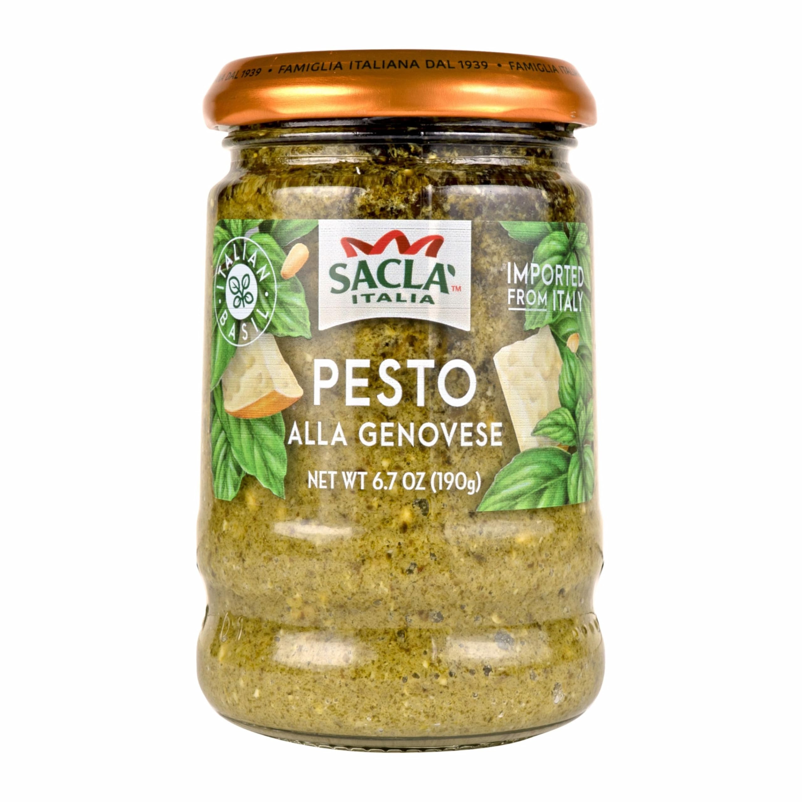 Sacla Pesto alla Genovese 6.7 Oz (190g) Glass Jar | Imported from Italy | Made With Real Italian Basil