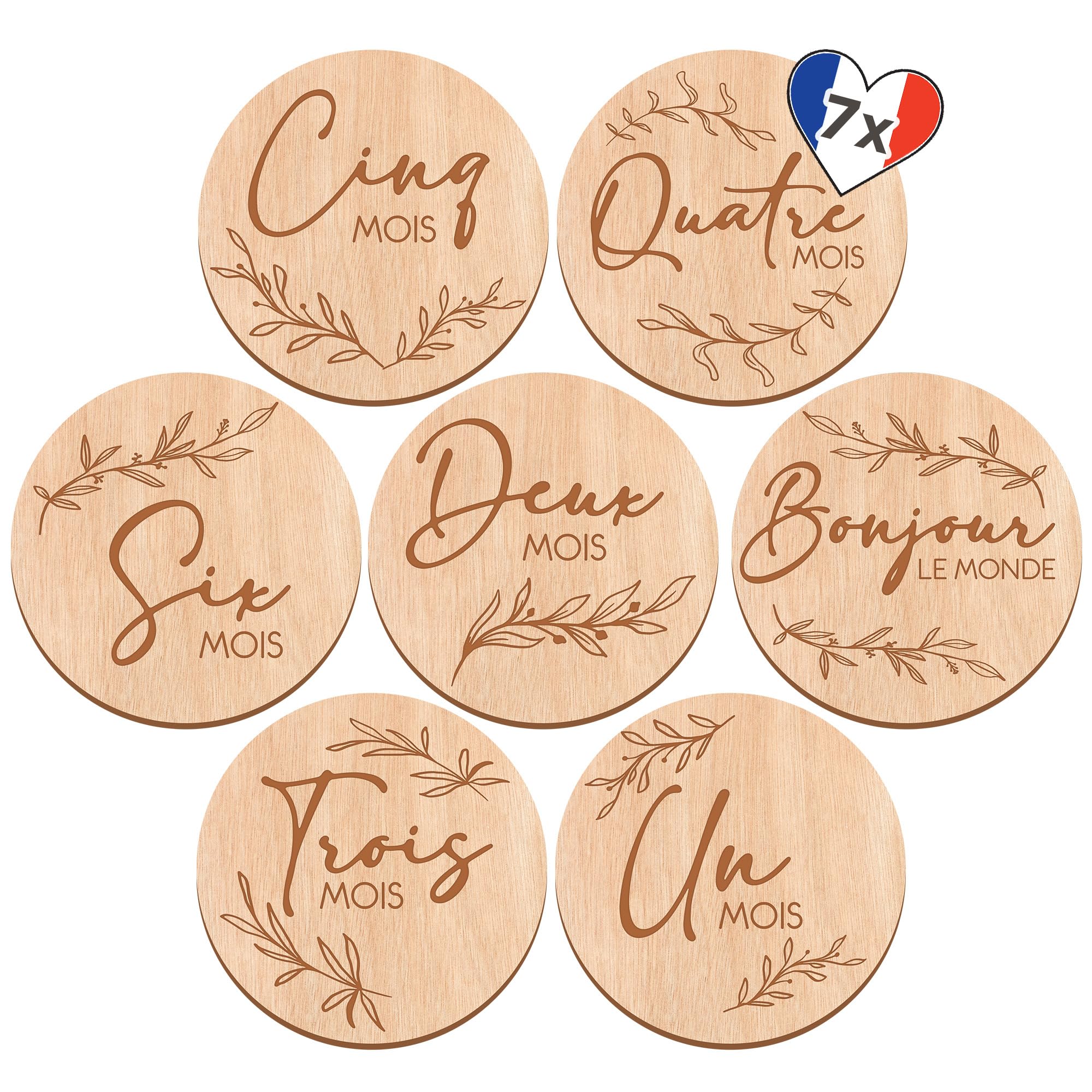 Cartes Étapes Bébé en Bois, Support Inclus – Lot de 7 Cartes pour Nouveau Né - 12 Mois à immortaliser - Idéal Cadeau de Naissance et Cadeau Future Maman