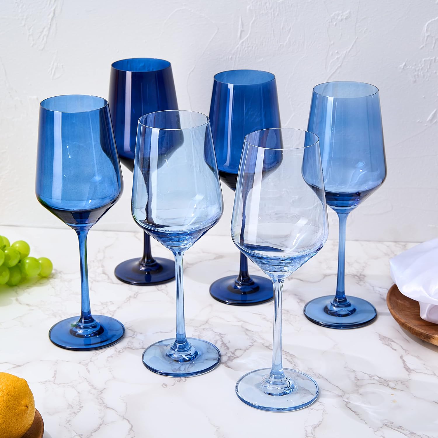 Winter Blue Christmas Wine Glasses Set of 6 Colored Crystal 12oz Navy Tall Stemmed Glassware for Holiday Celebrations, Elegant Drinkware Gift for Him, Her, Friends, Winter Snow Party Decor Gifts - Image 3