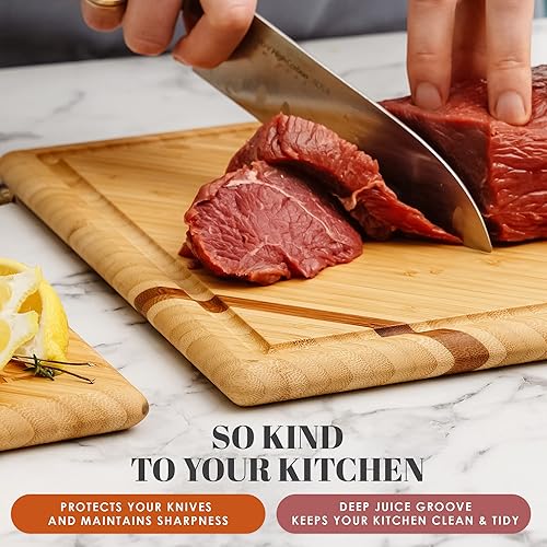 Miniatura 3 de Wellspring Tabla de cortar de madera de bambú orgánica para cocina, carne, queso, verduras, tabla de cortar de madera grande de lujo y tabla de