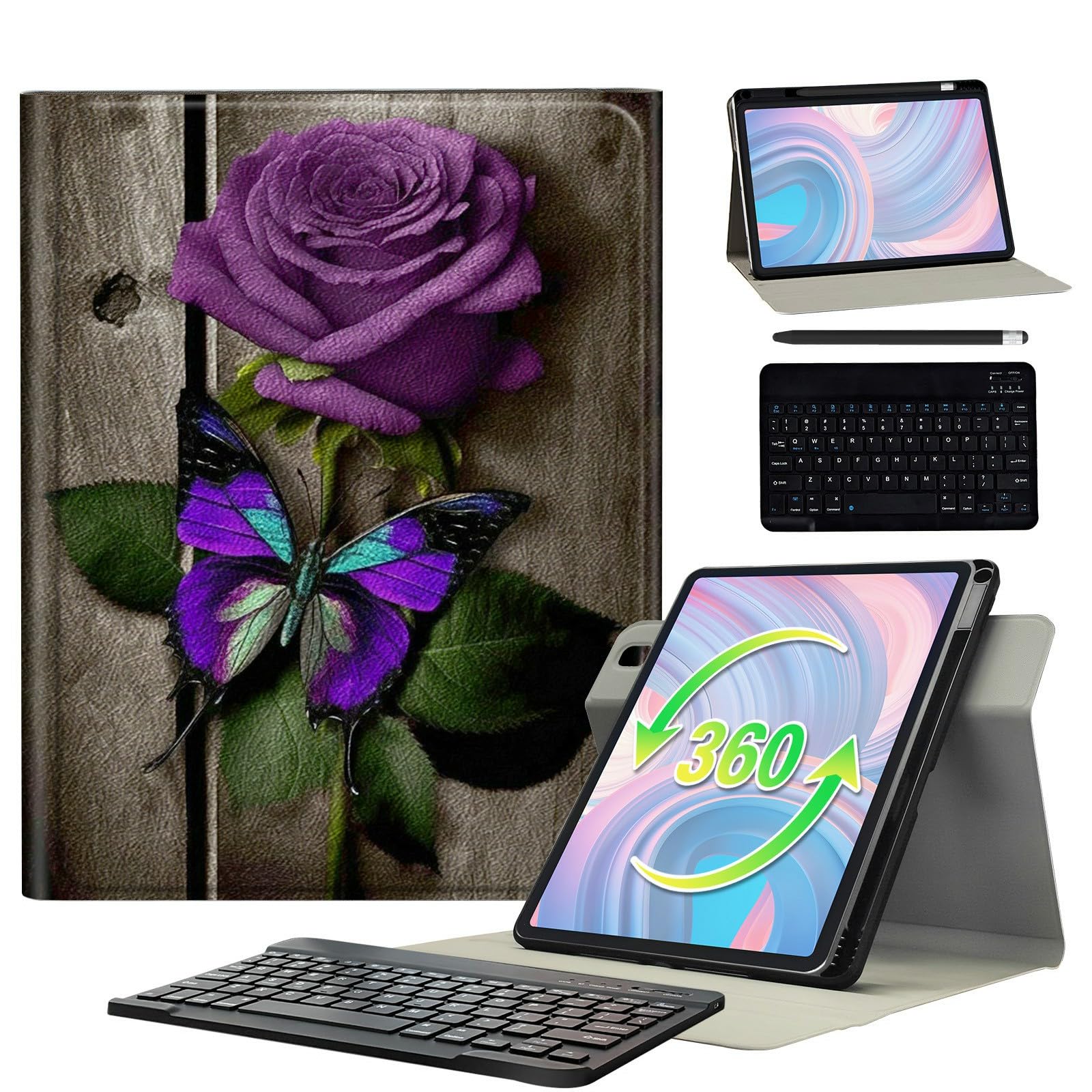 BFSEROBJ for iPad Pro 12.9 Case 6th/5th/4th Generation 12.9 inch with 360 Rotating Degree Stand PU Leather Protective Cover with Detachable Wireless