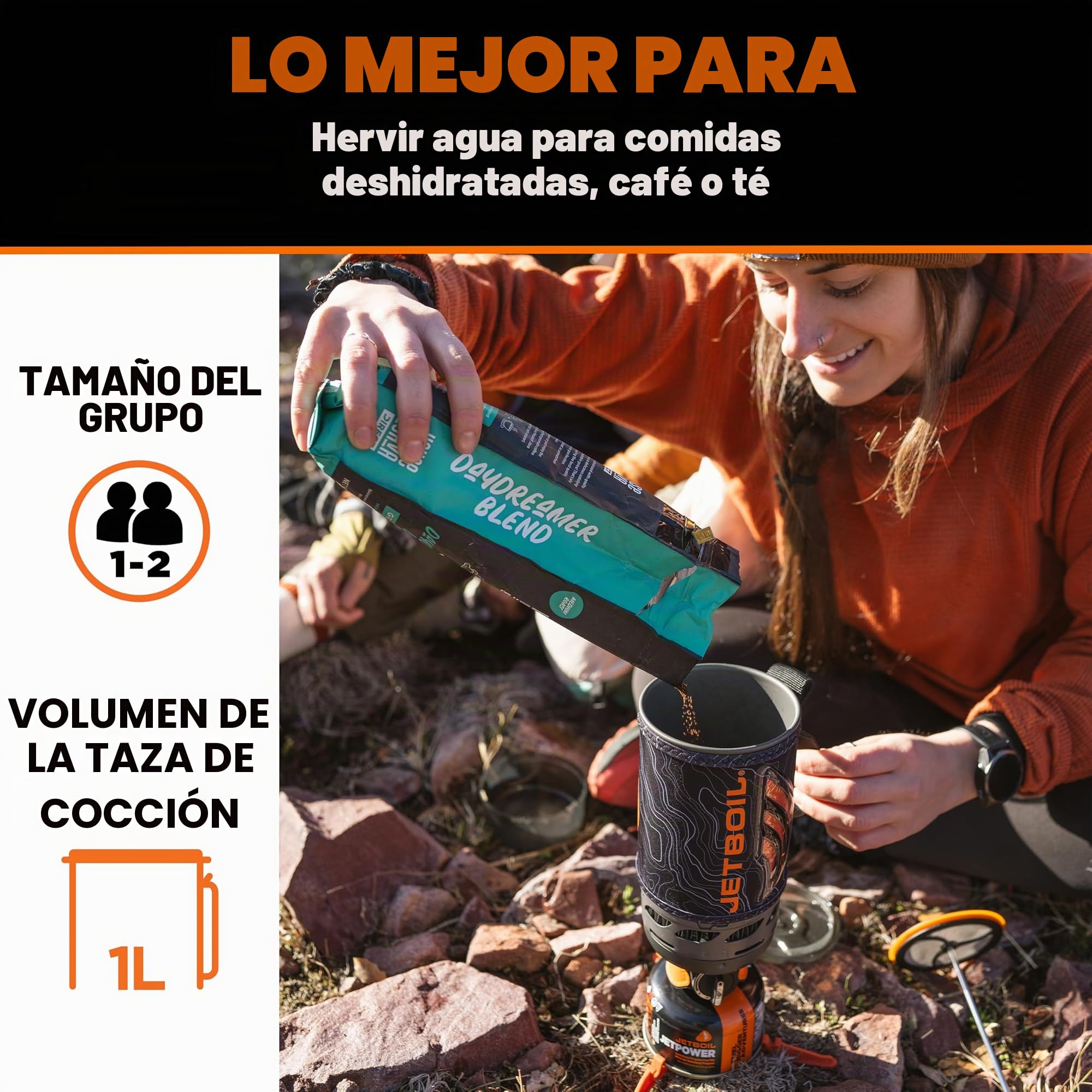 Jetboil Flash - Estufa portátil de ebullición rápida de 1.0L con prensa francesa de silicona y encendido automático para acampar y mochileros, quemador de propano/isobutano con taza de cocina, nuevo