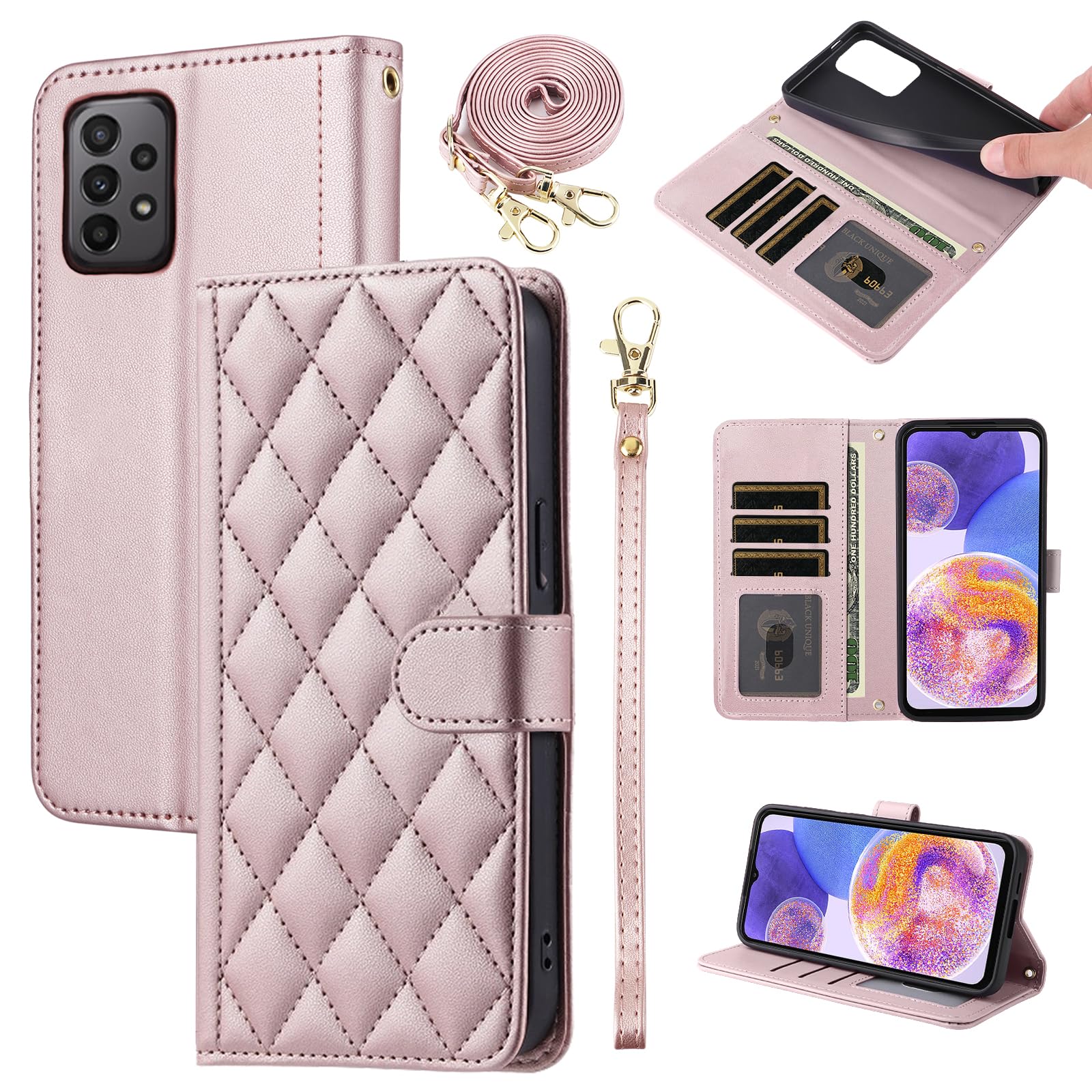 Furiet Wallet Case for Samsung Galaxy A23 5G/4G with Wrist Strap, Shoulder Strap, Multiple Card Slots Folio Purse, Luxury PU Leather Stand Accessories