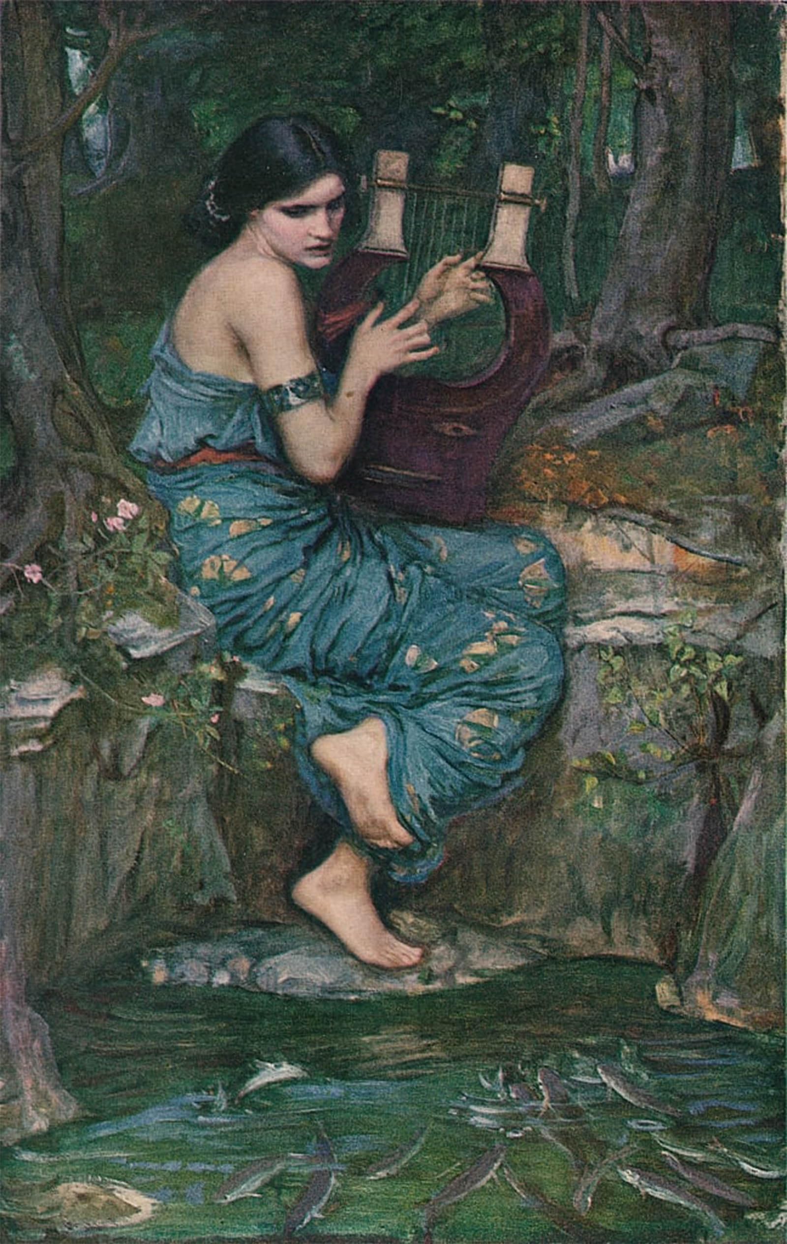 POSTERIIk Famous Animal Posters Vintage Picture Listen to My Sweet Pipings by John William Waterhouse Modern Wall Decor for Home Decor 60x90cm