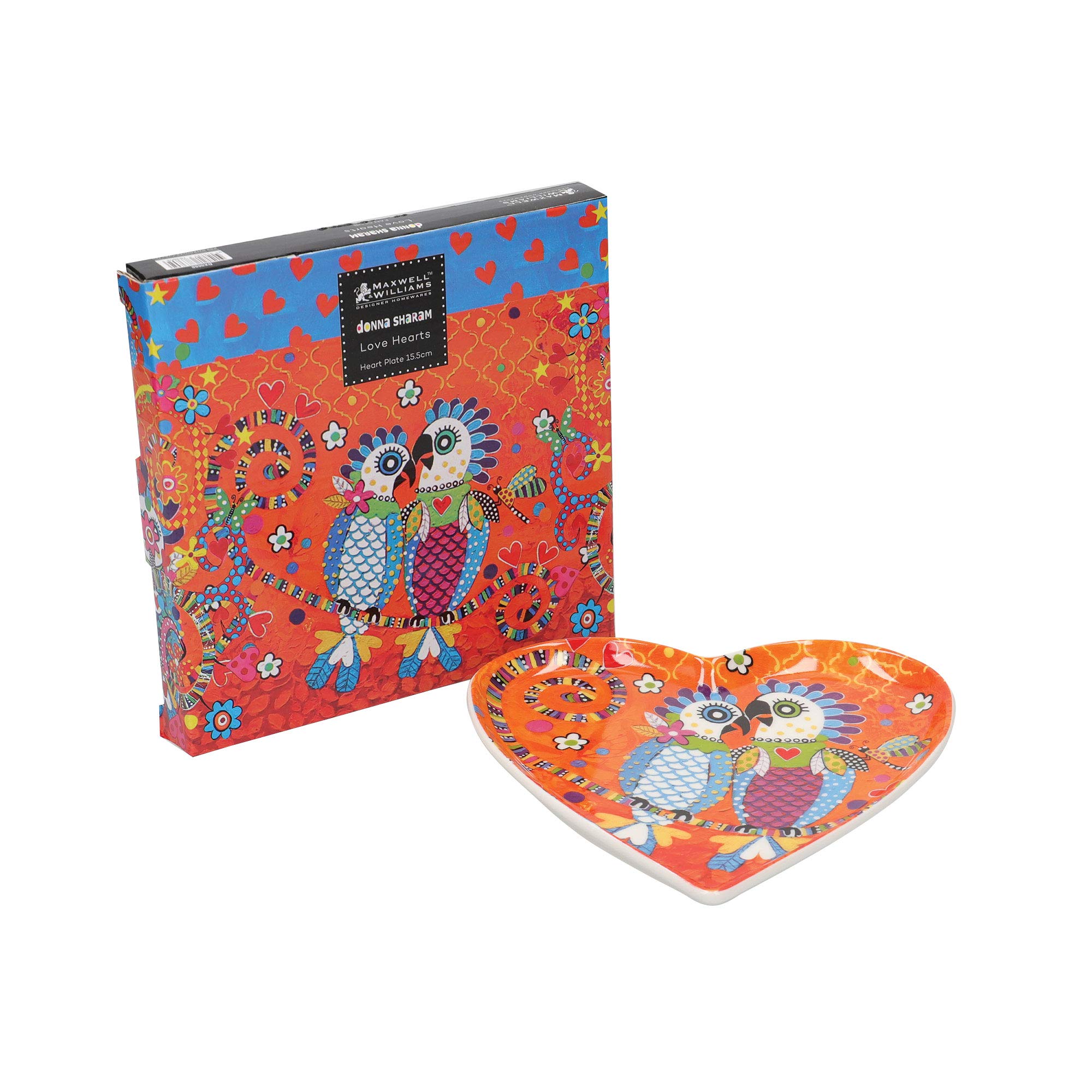 Heart Shaped Side Plate with Fan Club Design, Gift Boxed, Orange, 15.5 cm