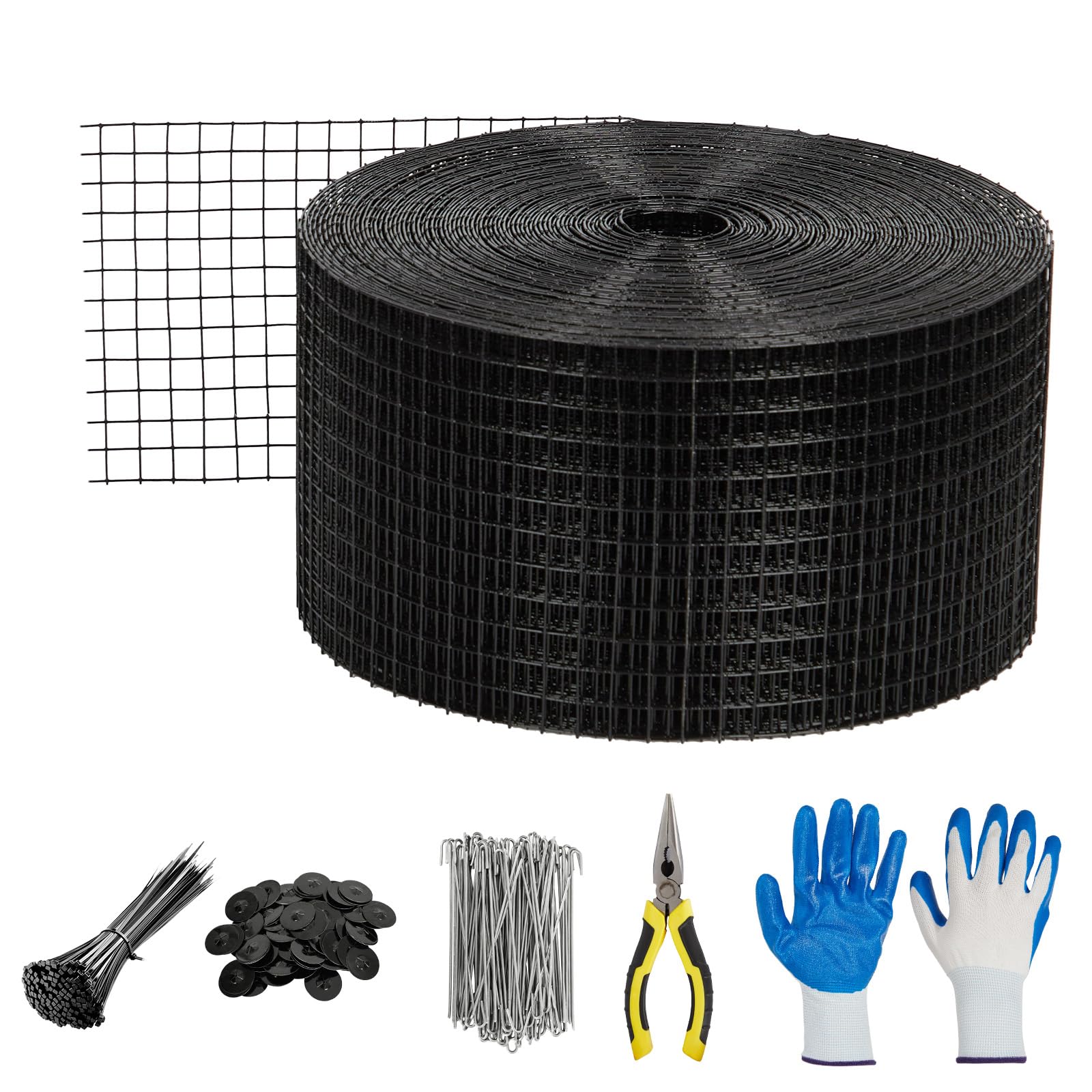 Garvee Malla para Placas Solares 15,2 cm x 30,48 m, Red Antipalomas de Acero Galvanizado PVC para Paneles Solares, Protector Anti Aves y Roedores con 100 Clips de Instalación, Negro