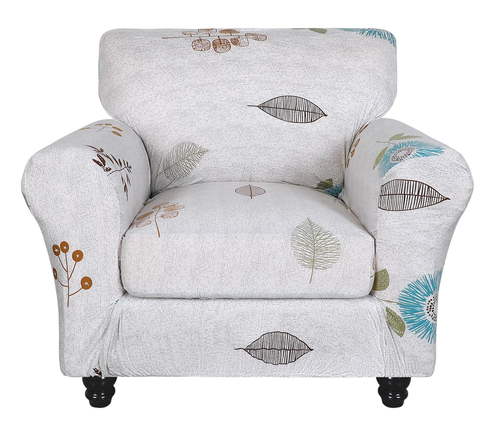 SearchI Stretch Sofa Cover Printed Couch Covers, Floral Pattern 2 Piece Armchair Slipcover with Separate Chair Cushion Cover, Washable Furniture Protector for Living Room(Armchair, Autumn Leaves)