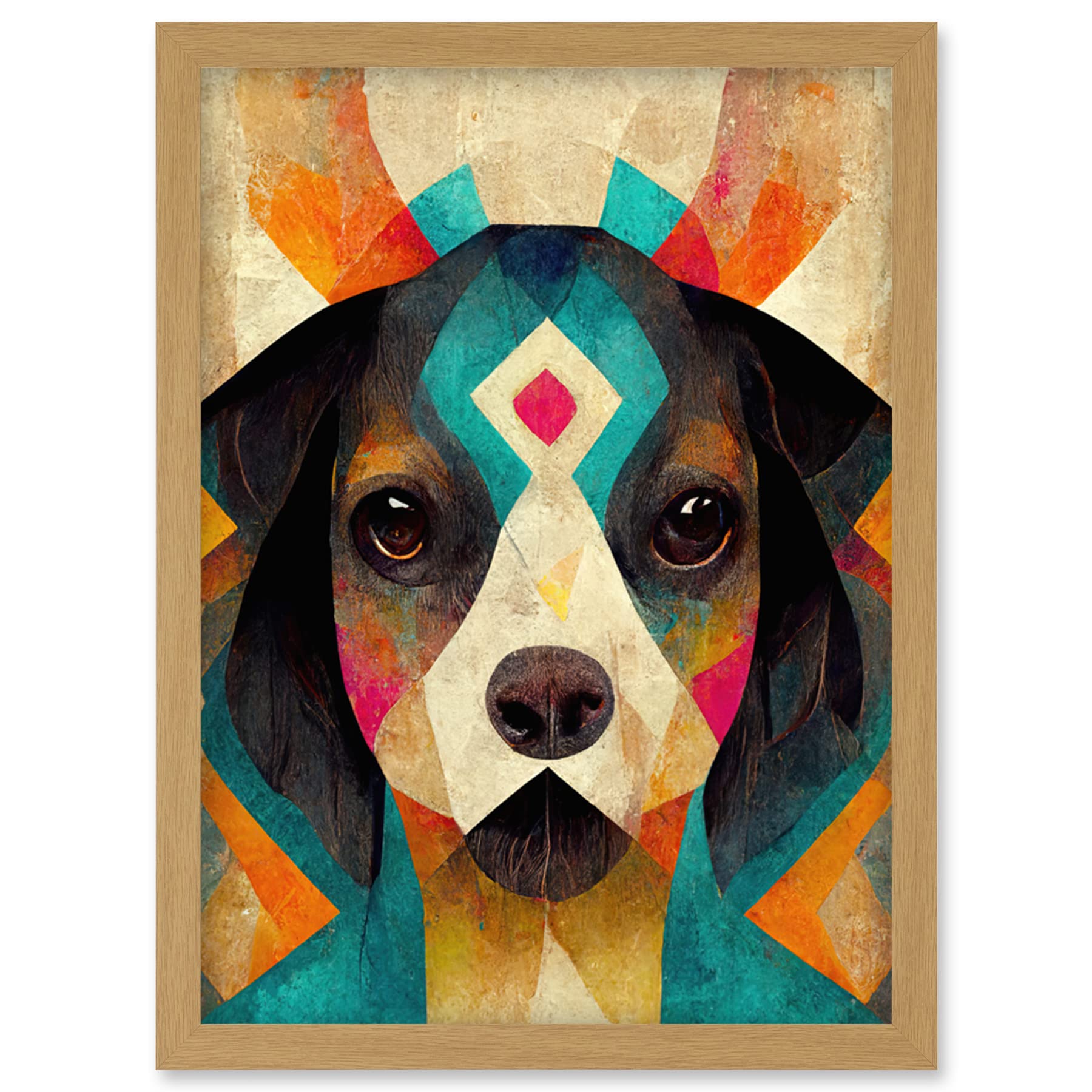 Wee Blue Coo Quirky Boho Abstract Modern Shaman Guru Dog Artwork Framed Wall Art Print A4