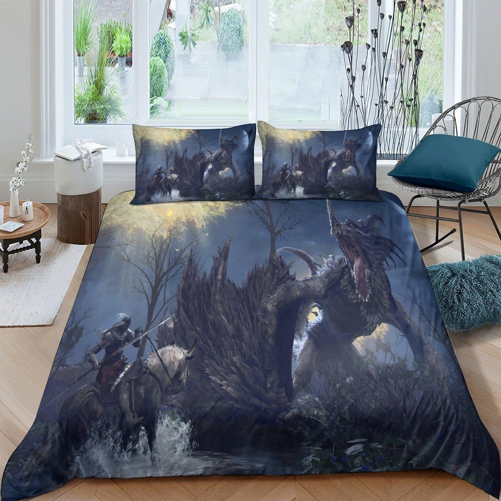 Ctjqhvkz Style-1 3D Printed Dark Fantasy Castle Fitted Sheet Microfiber Soft Breathable Dragon Mattress Cover Bedroom Decor Single（135X200cm）