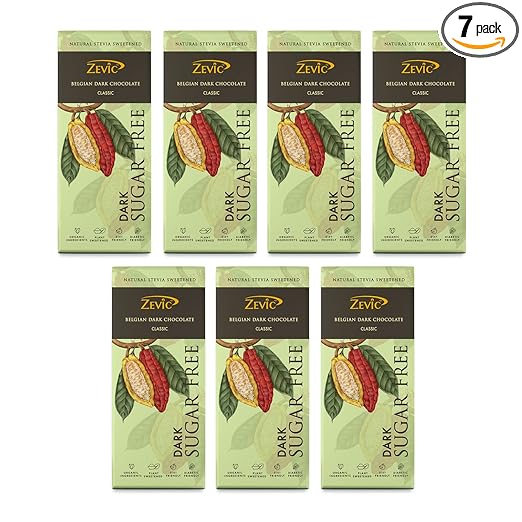 ZEVIC Dark Chocolate Sugar Free | Classic Cocoa Belgian Dark Chocolate Bar | Natural Stevia Chocolate | Diabetic Friendly Chocolate | Diet Keto Chocolate | Vegan Healthy Chocolate, 40g (Pack of 7)