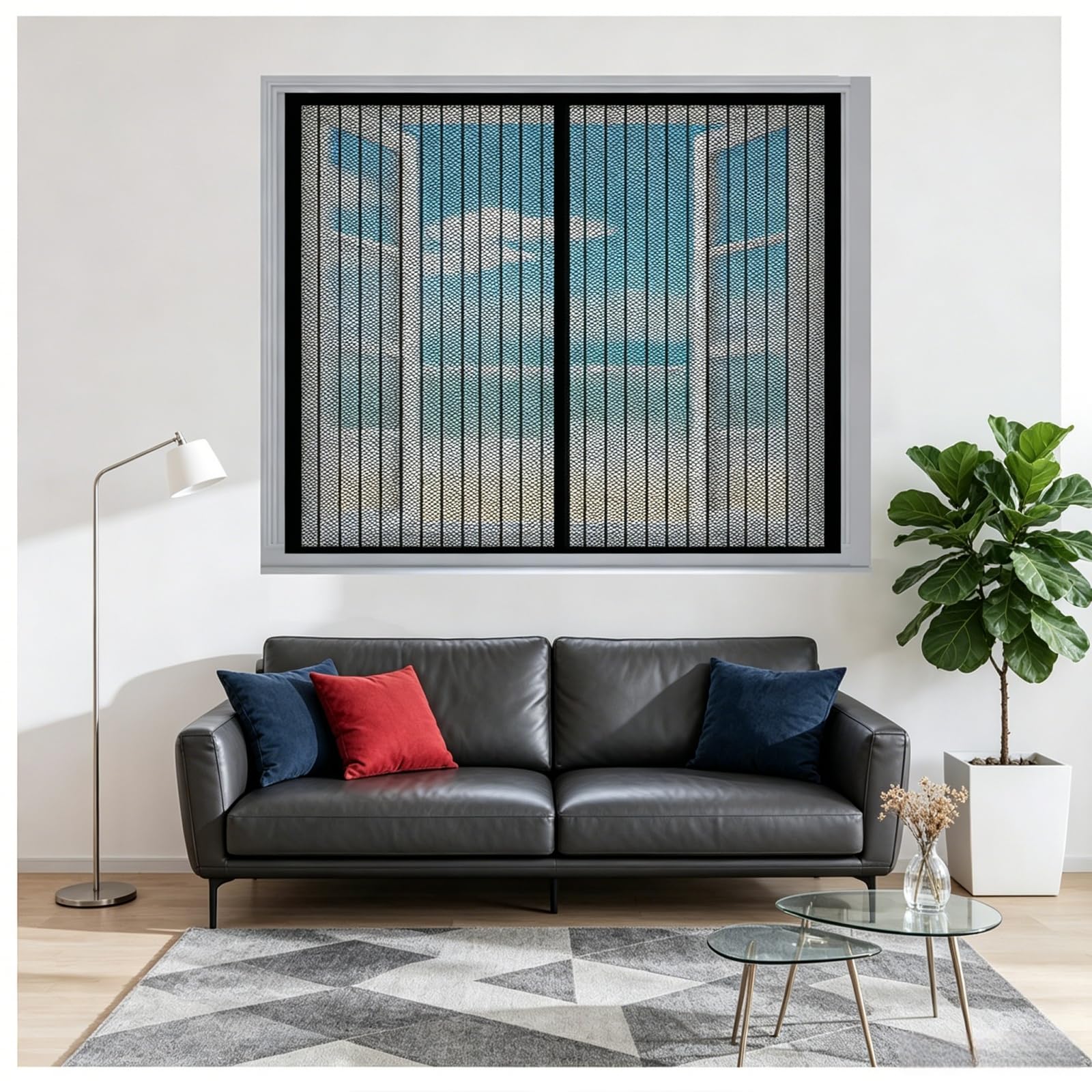 Magnetic Fly Screens for Windows 86 x 84 cm Closes Automatically Mesh Curtains, Door Curtains No Drilling Or Screwing Fitted to Multiple Windows, Black