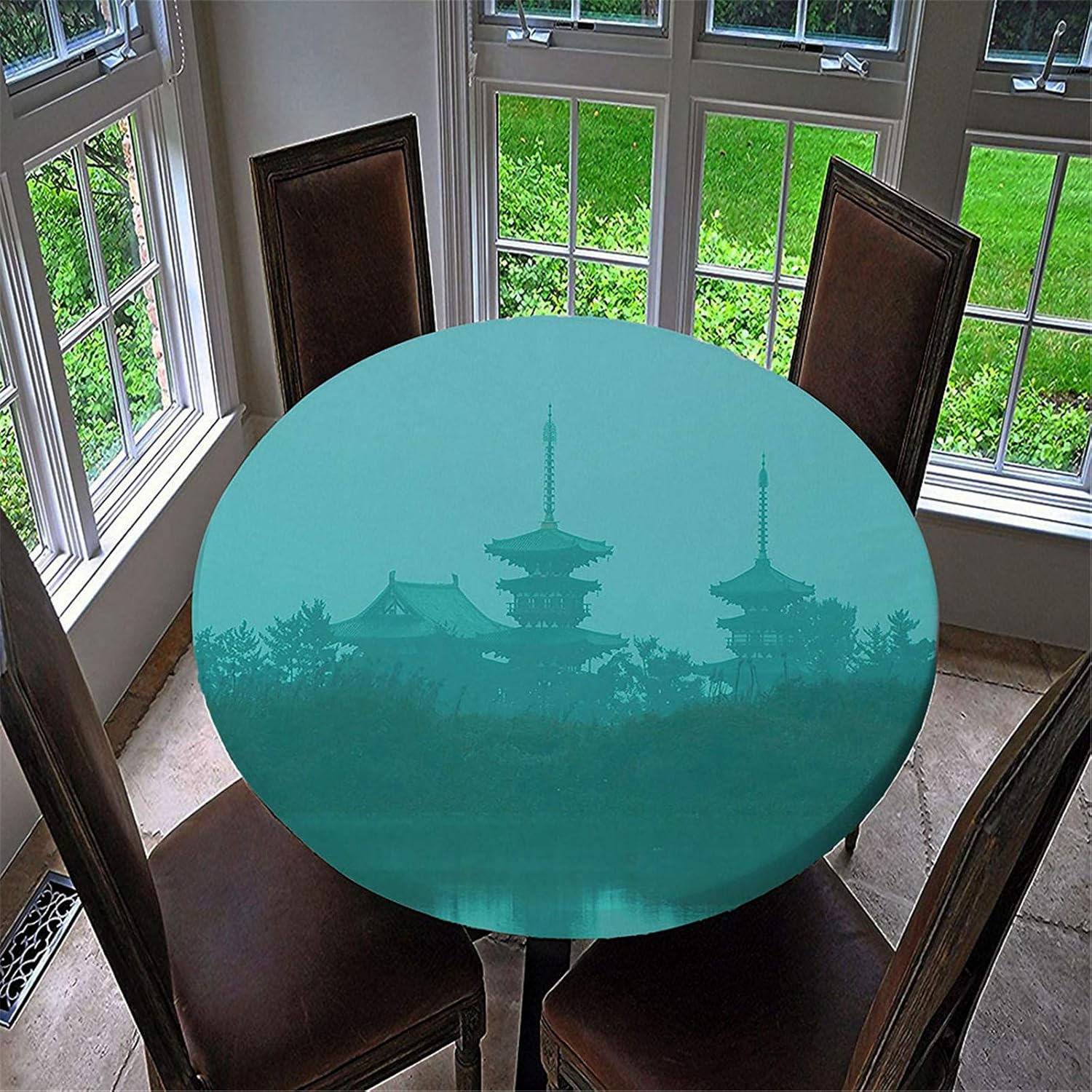 ATJL Waterproof Round Tablecloth, Green Misty Round Tablecloth, AntiOil, Anti