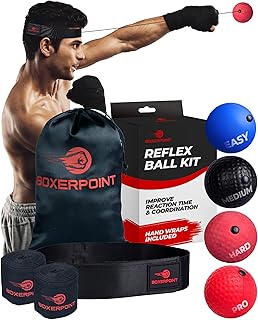 Boxing Reflex Ball for Adults and Kids - React Reflex Balls on String with Headband, Carry Bag and Hand Wraps - Improve Ha...