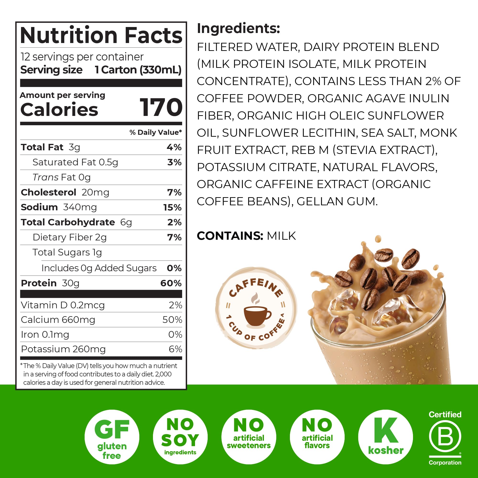 Amazon.com: Orgain 30g High Protein Shake, Caf Latte, 5g BCAAs, 1g Sugar  Per Serving, Caffeine from 1 Cup of Coffee, Milk Isolate, Meal Replacement,  Ready to Drink, Keto Friendly, Gluten-Free 11 Fl