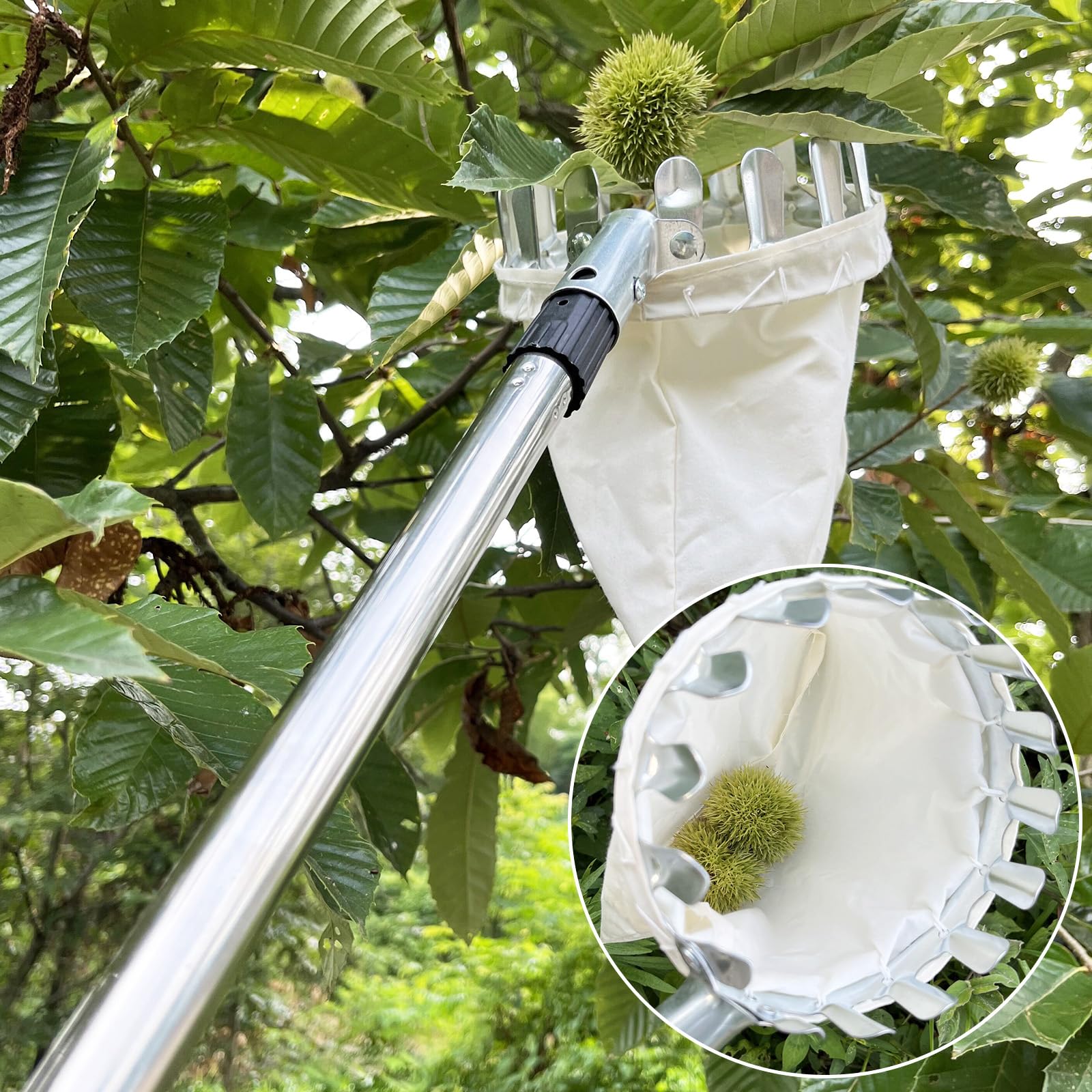 Fruitplukker, appelplukker, 4 m fruitplukker met steel, kersenplukker met katoenen zak, eenvoudig te monteren, verstelbare splitverlenging, fruitplukker, stang