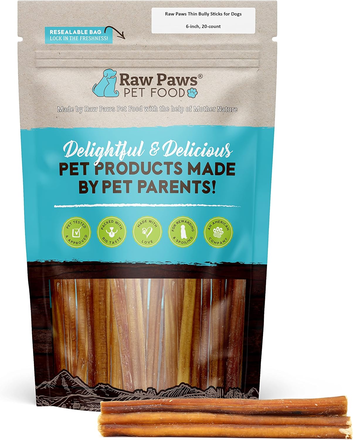 Raw Paws Thin Bully Sticks for Dogs, 6 inch, 20ct Free
