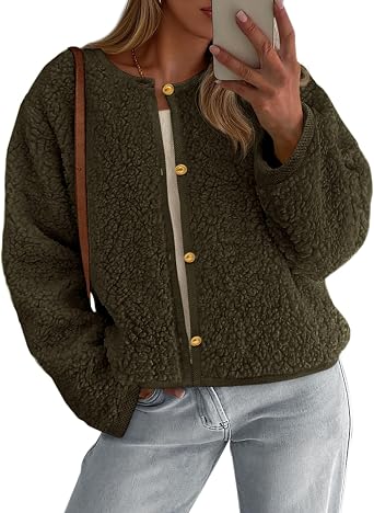 PRETTYGARDEN Womens 2025 Fall Fashion Clothes Trendy Fleece Sherpa Cropped Jackets Buttons Warm Casual Winter Faux Fur Coats