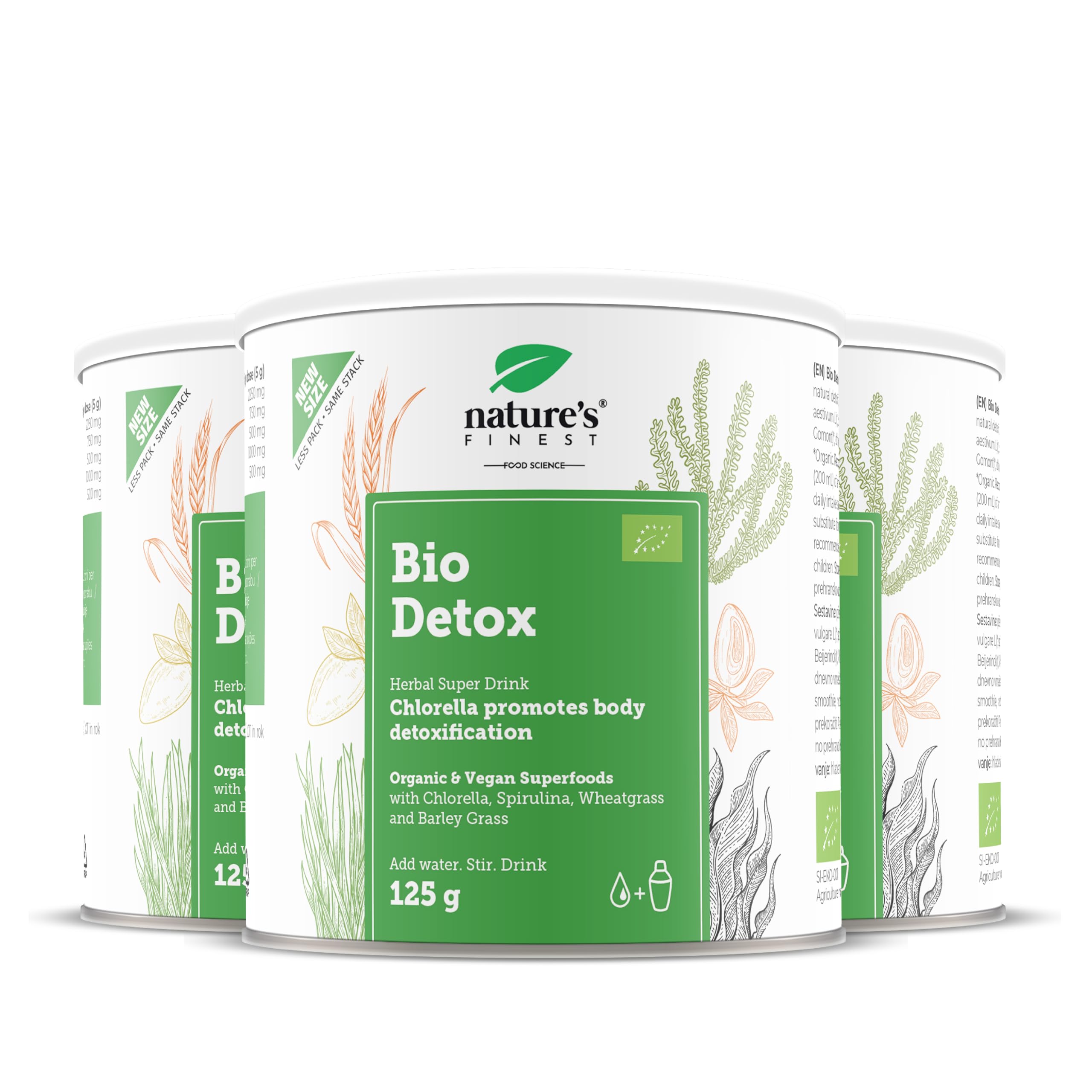 Nature's Finest Bio Detox, Mezcla de Superalimentos 375 g (Paquete de 3) | mezcla verde ecológica - hierba de trigo y cebada, espirulina, chlorella y lúcuma - vegana, rica en fibra y proteínas