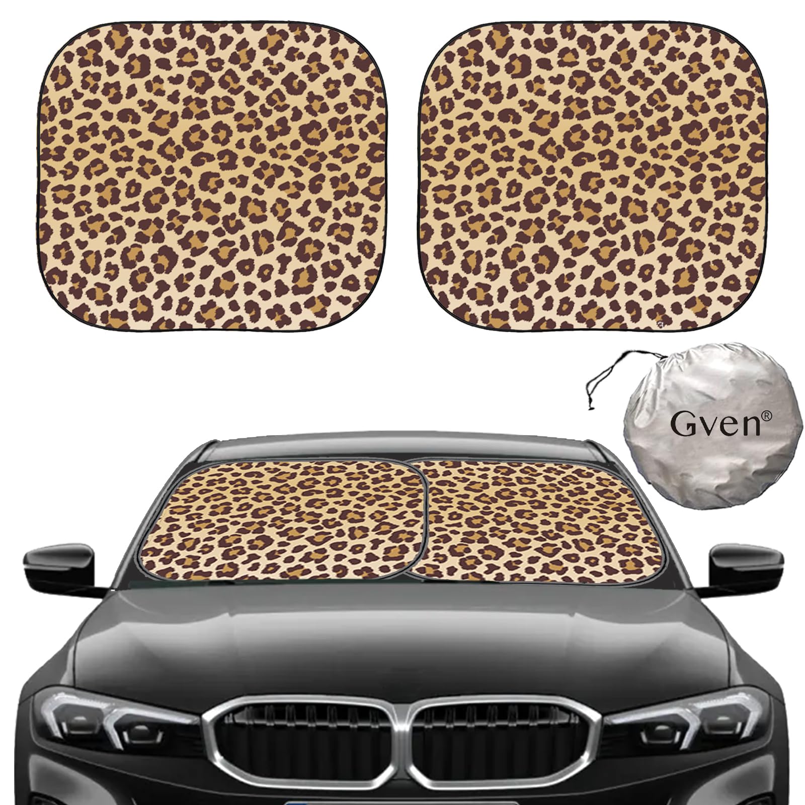 Gven Windshield Sun Shade 2pcs with Bonus Car Sunshade for Front Window Shades 2025 Technology Reflect UV and Heat Sun Visor Automotive Interior Sun