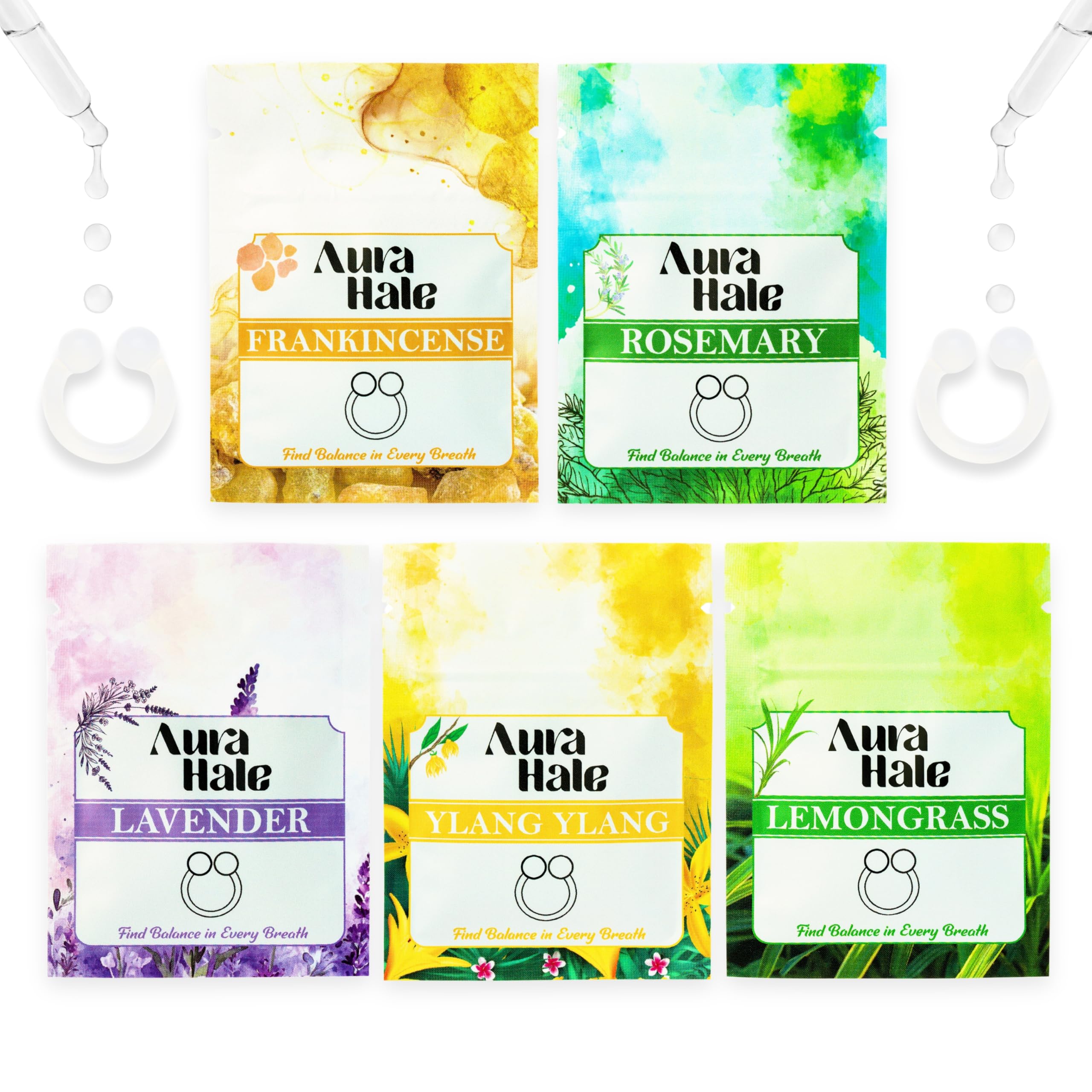 Aurahale Transparent Harmony Pack – Essential Oil Infused Nasal Diffuser Rings For Instant Calm, Mental Clarity & Gentle Uplift | Wearable Aromatherapy | Medical-Grade Silicone | Organic