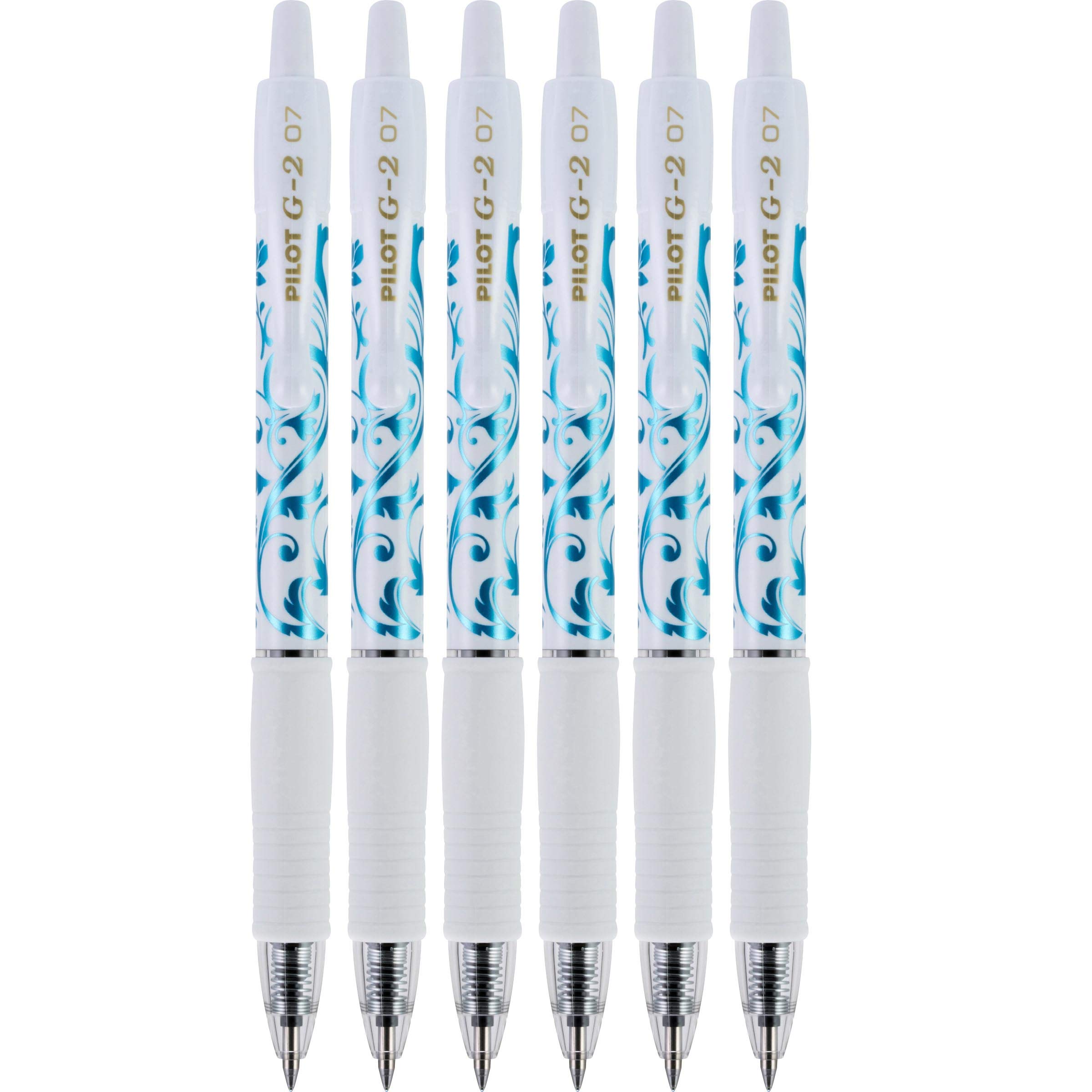 Pilot G2 Premium Retractable Gel Roller Ball Pens, Fine Point, 0.7 mm, Fashion Collection, White Barrel, Turquoise Ink, 6 Count