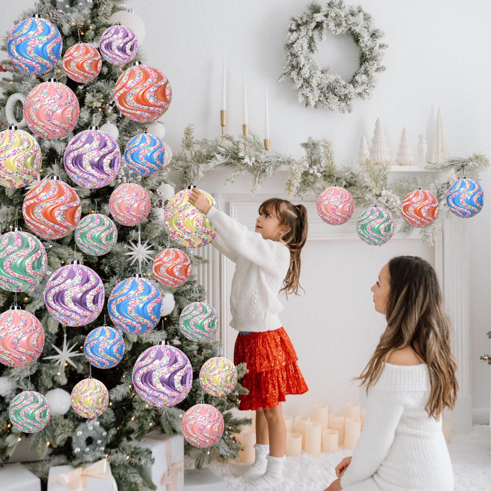 Lanpn 6 Pcs 15cm Grosse Boule de Noel Pastel Exterieur, Grande Boules Sapin Noël en Plastique, Boule Grande Incassables avec Fil Suspension, Décoration Bonbon de Arbre de Noël Jardin Pelouse Fêtes