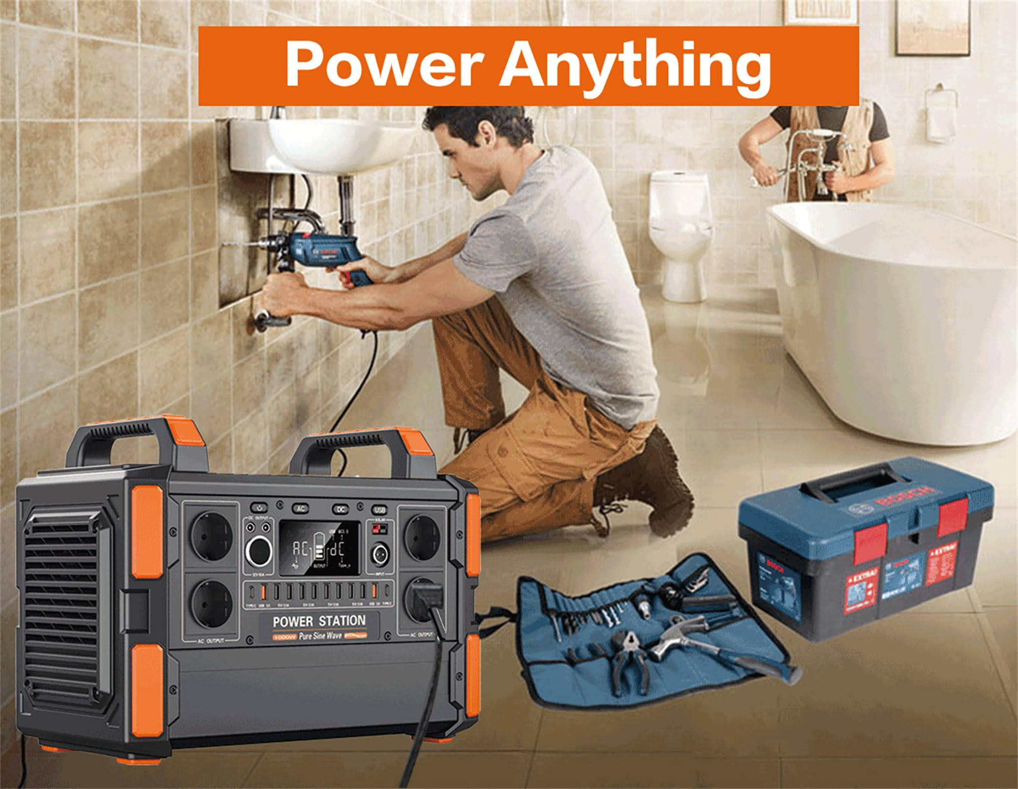 Centrale électrique Portable 1000 W, Batterie 1048 Wh, générateur Solaire, Stockage d'énergie Mobile pour Camping-Car, unité d'alimentation de Secours à Monter soi-même