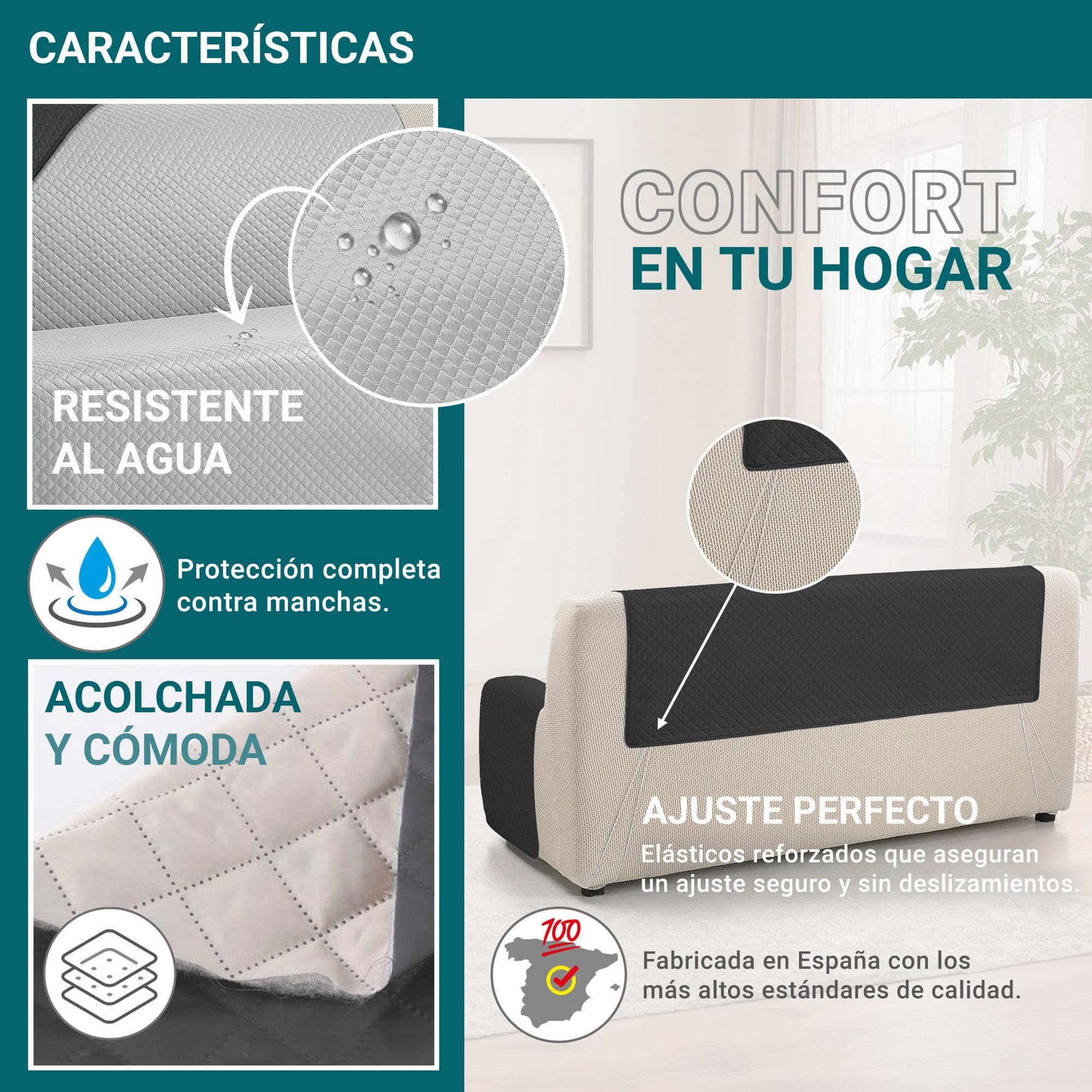 ECOMMERC3 Sofaüberwurf für 3-Sitzer, XL, extra weich, Verstellbarer Sofabezug mit Polsterung, Grau/Schwarz, Reversbile