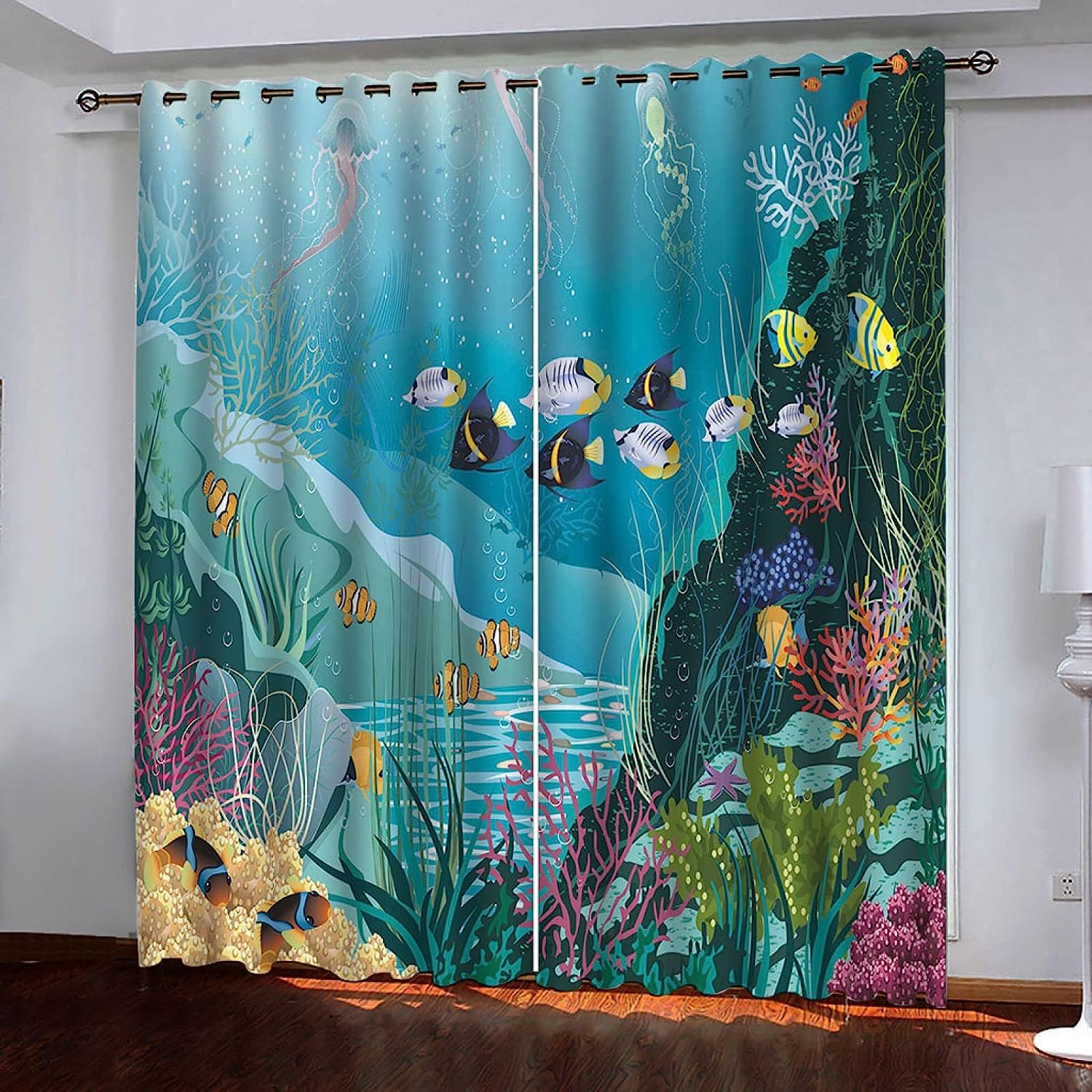 Tende 3D Pesce Di Fondo Azzurro 3D Stampa Digitale Stereo Curtain Drappeggiatori Insonorizzato Soggiorno Camera Da Letto Hotel Decorazione 170 X 200 Cm - Tende Per Bambini - Ridurre Il Rumor -4U1U+N5S