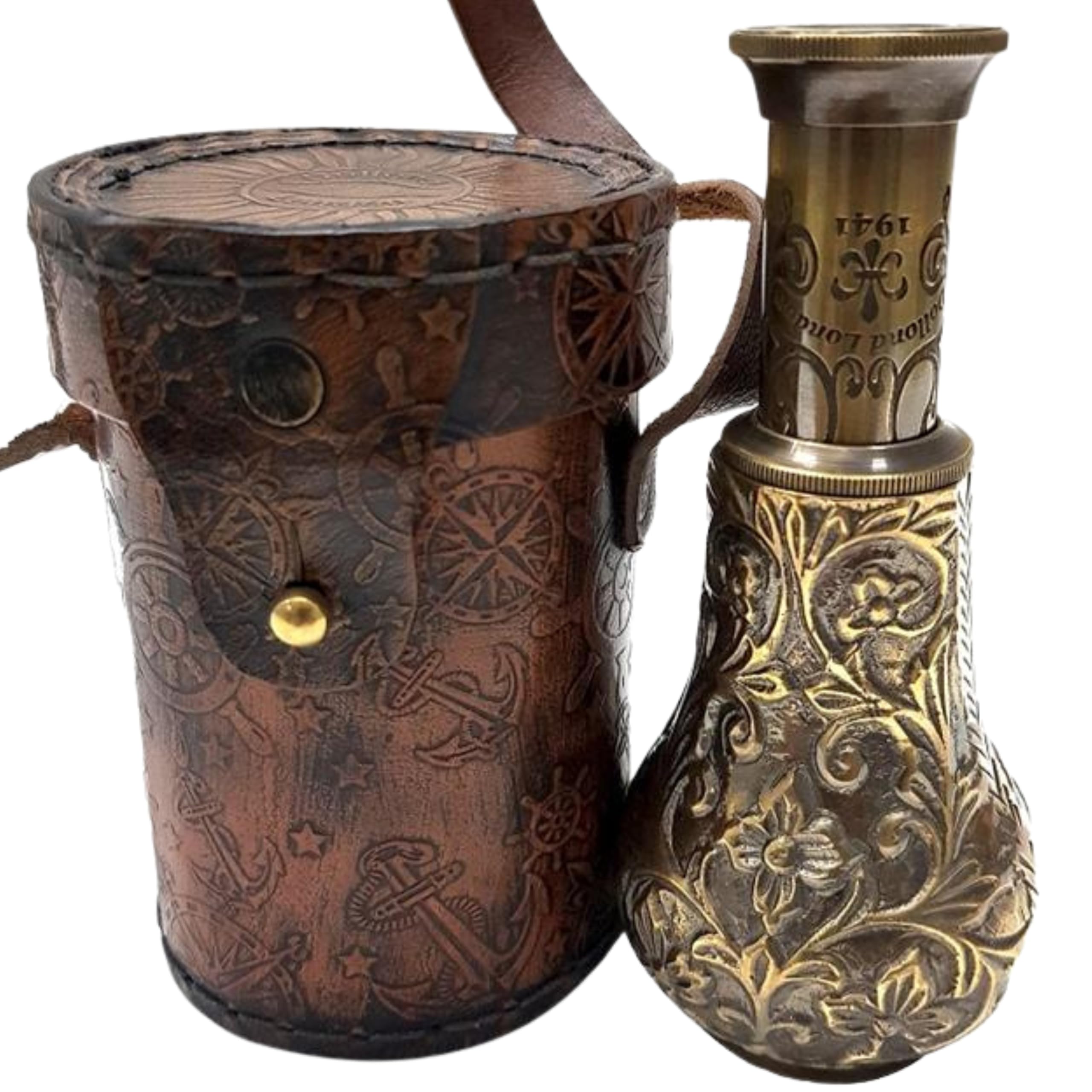 Handmade Royal Pirates Handicraft Dollond London 6 inches Antique Handheld Telescope with Leather Case Marine Nautical Spyglass Outdoor Activities Home Decor