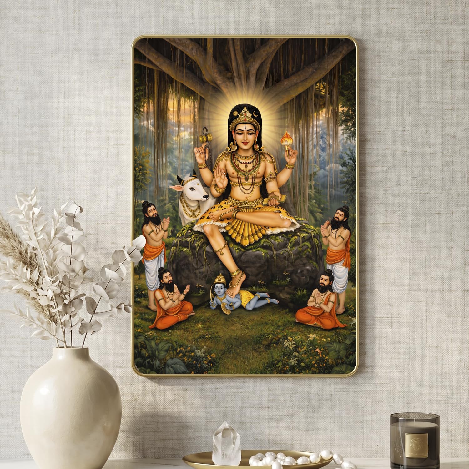 The Hanging Story Dakshinamurthy Wooden Wall Painting for Living Room Bedroom | Shiva Guru Dev Photo Frame | Vastu Wall Decor | Spiritual Home Decoration (18x24 inch)-image-11