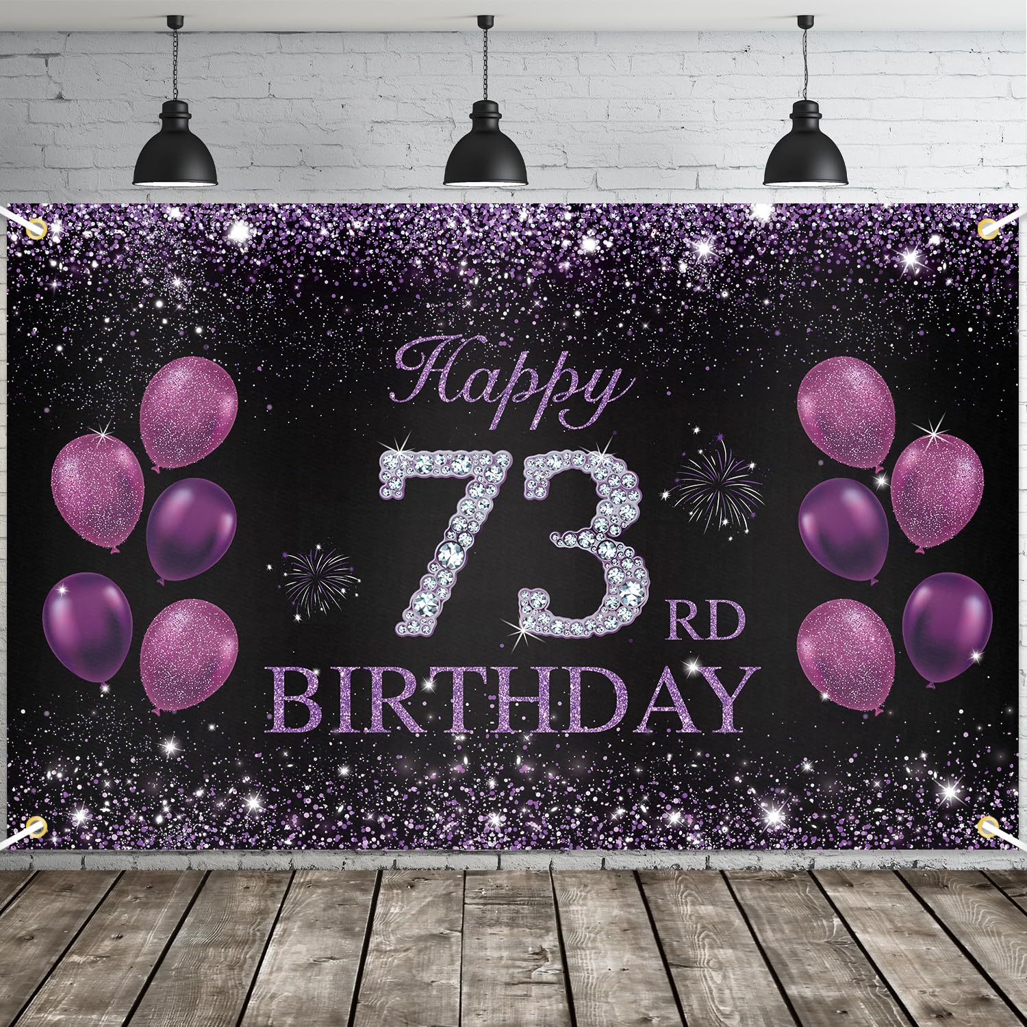 JOYKY Happy 73rd Birthday Banner, Purple Happy 73rd Birthday Party Decorations for Women, 73 Year Old Birthday Supplies Backdrop Décor, 5.9 X 3.8 Fts
