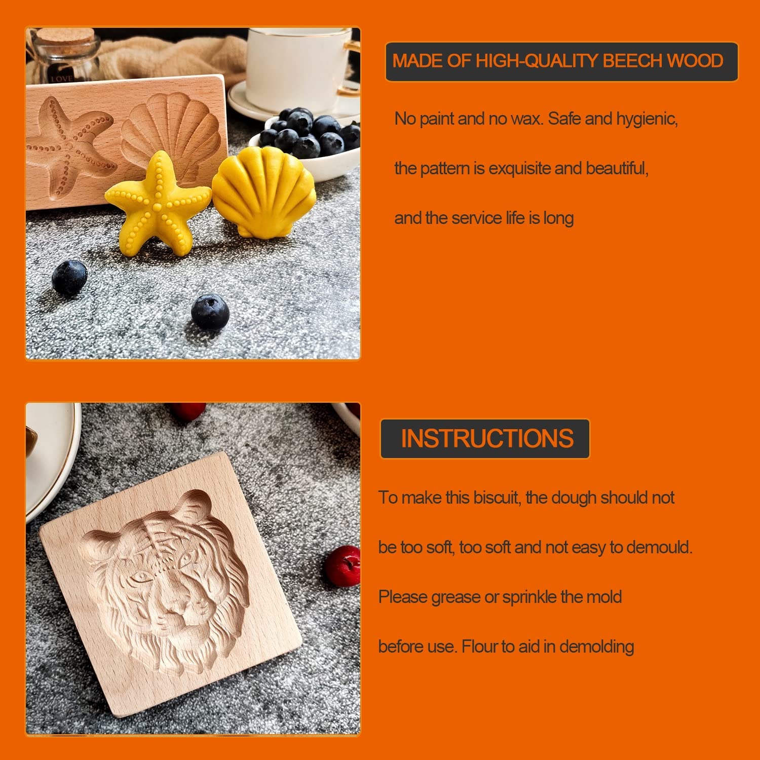 Molde de madera de la galleta, Molde de grabado en relieve for cortador de galletas de madera, 3 de animales divertidos moldes de madera for galletas en 3D, moldes for galletas con formas DIY(F)