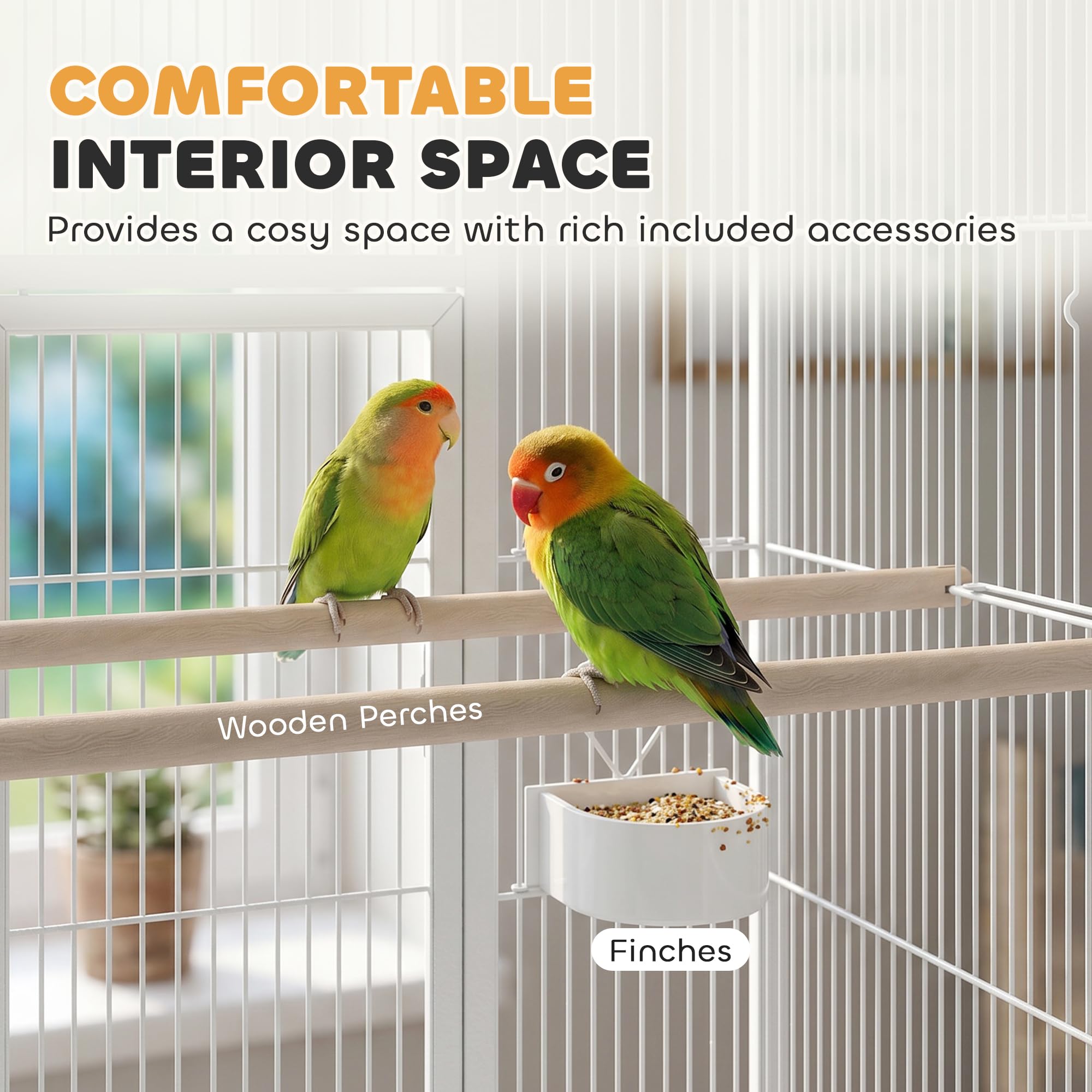 PawHut Jaula desmontable para pájaros con ruedas, para pinzones, periquitos, periquitos, periquitos, jaulas de periquitos, jaula para periquitos, pajarera para loros con accesorios, estante de