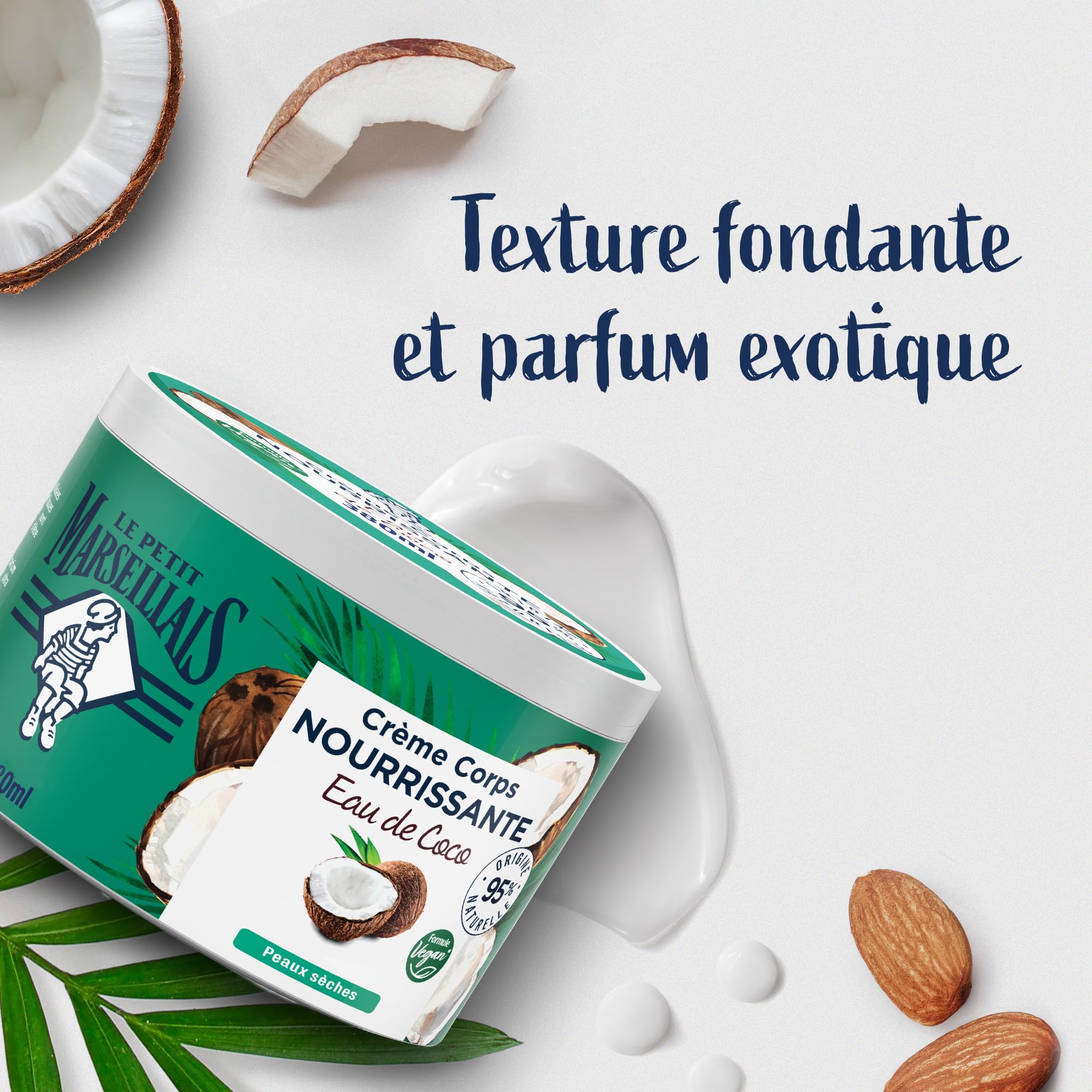 Le Petit Marseillais – Crème Corps Nourrissante Eau de Coco (pot de 380 ml) – Crème hydratante pour peaux sèches – Formule vegan 95% d'origine naturelle